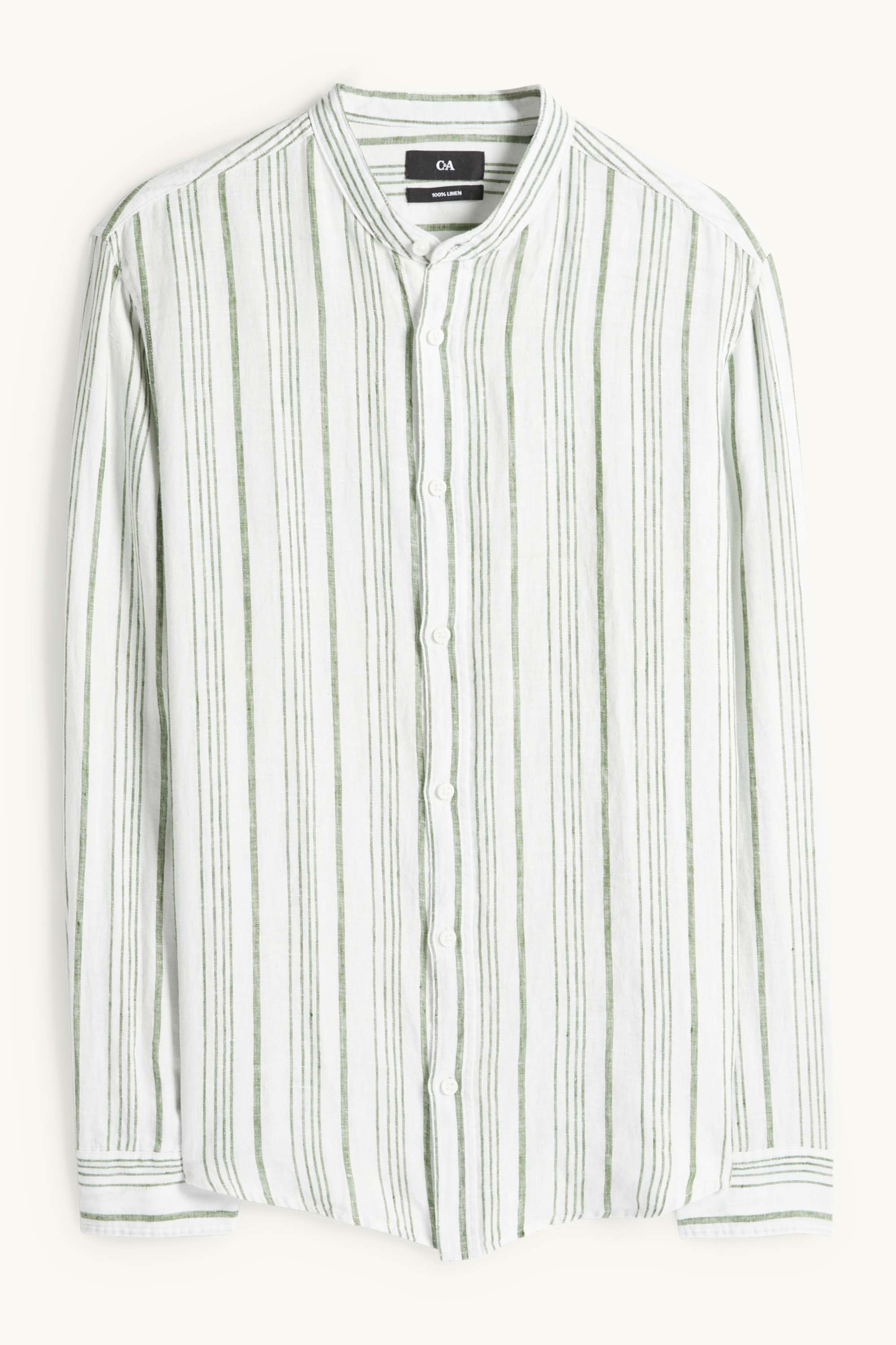 Linen shirt - regular fit - band collar - striped cremewhite