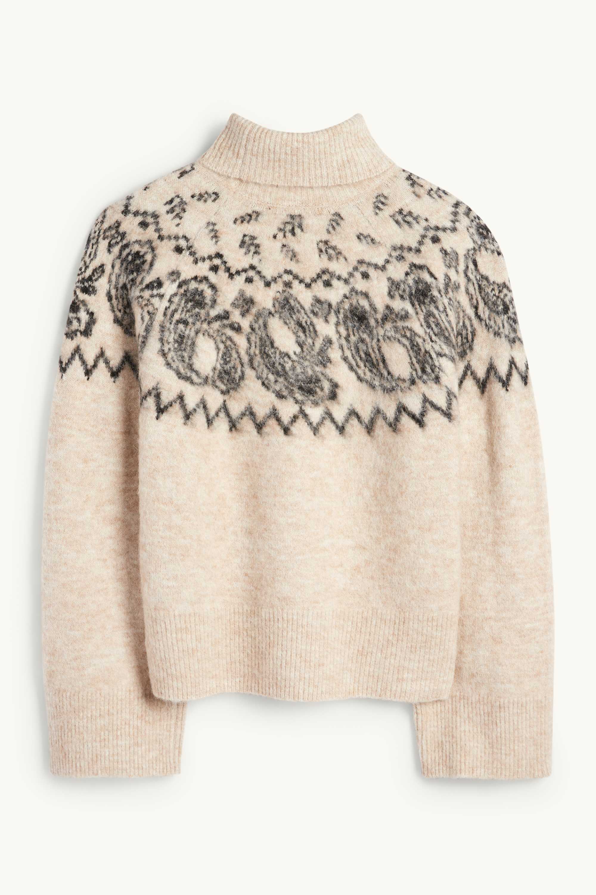 Turtleneck jumper - patterned black / beige