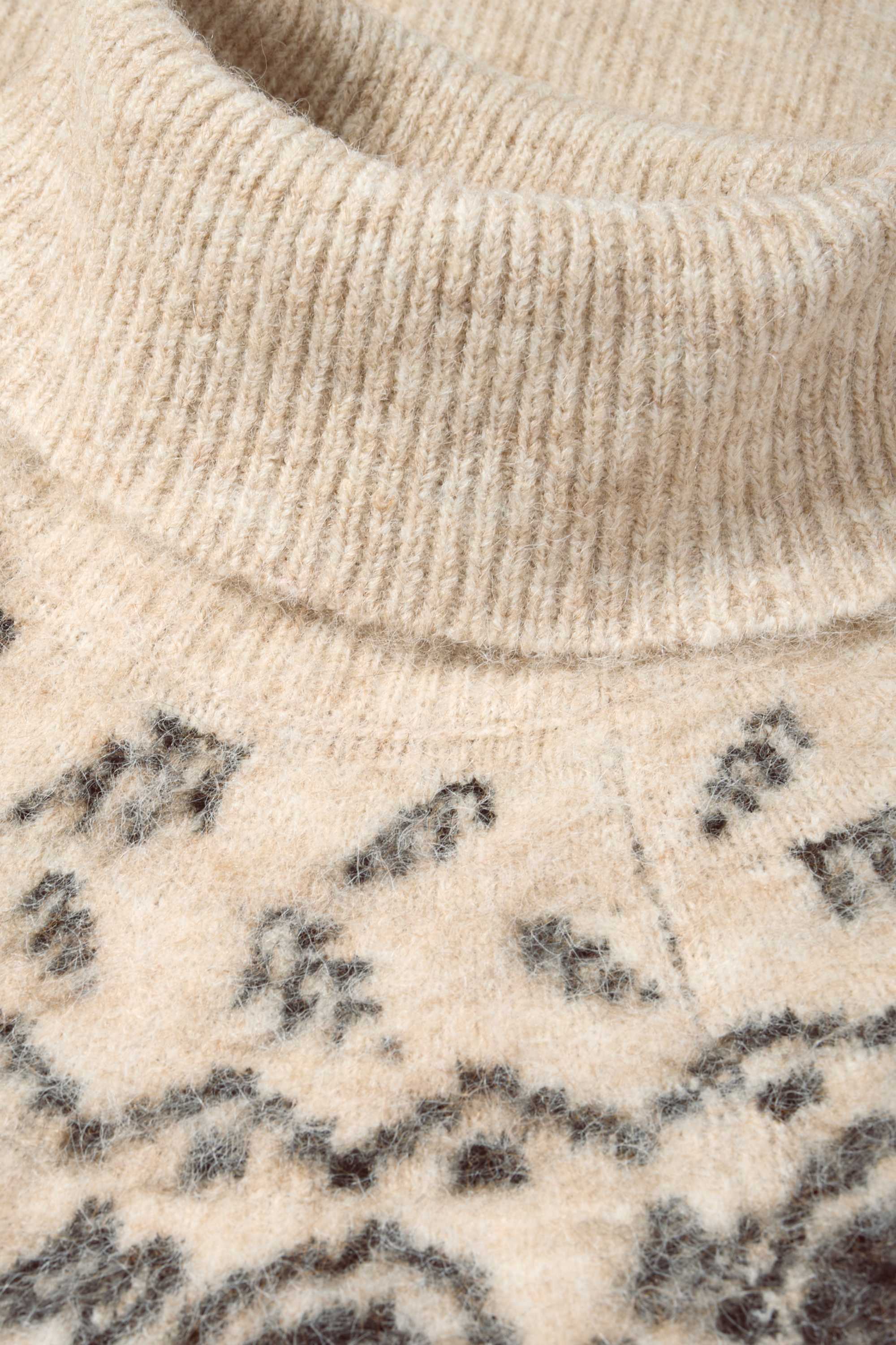 Turtleneck jumper - patterned black / beige