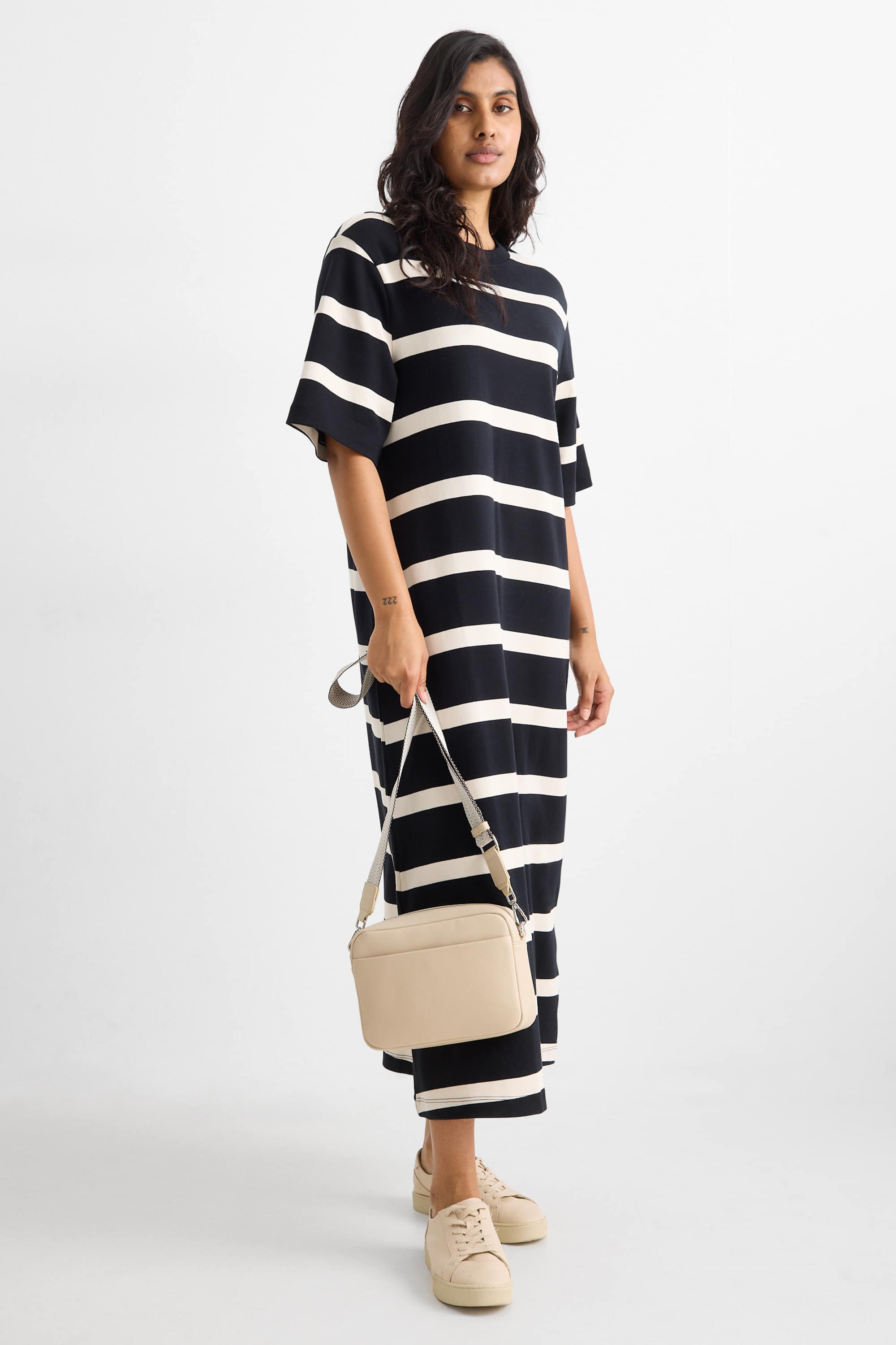 Crossbody bag with detachable bag strap - faux leather light beige