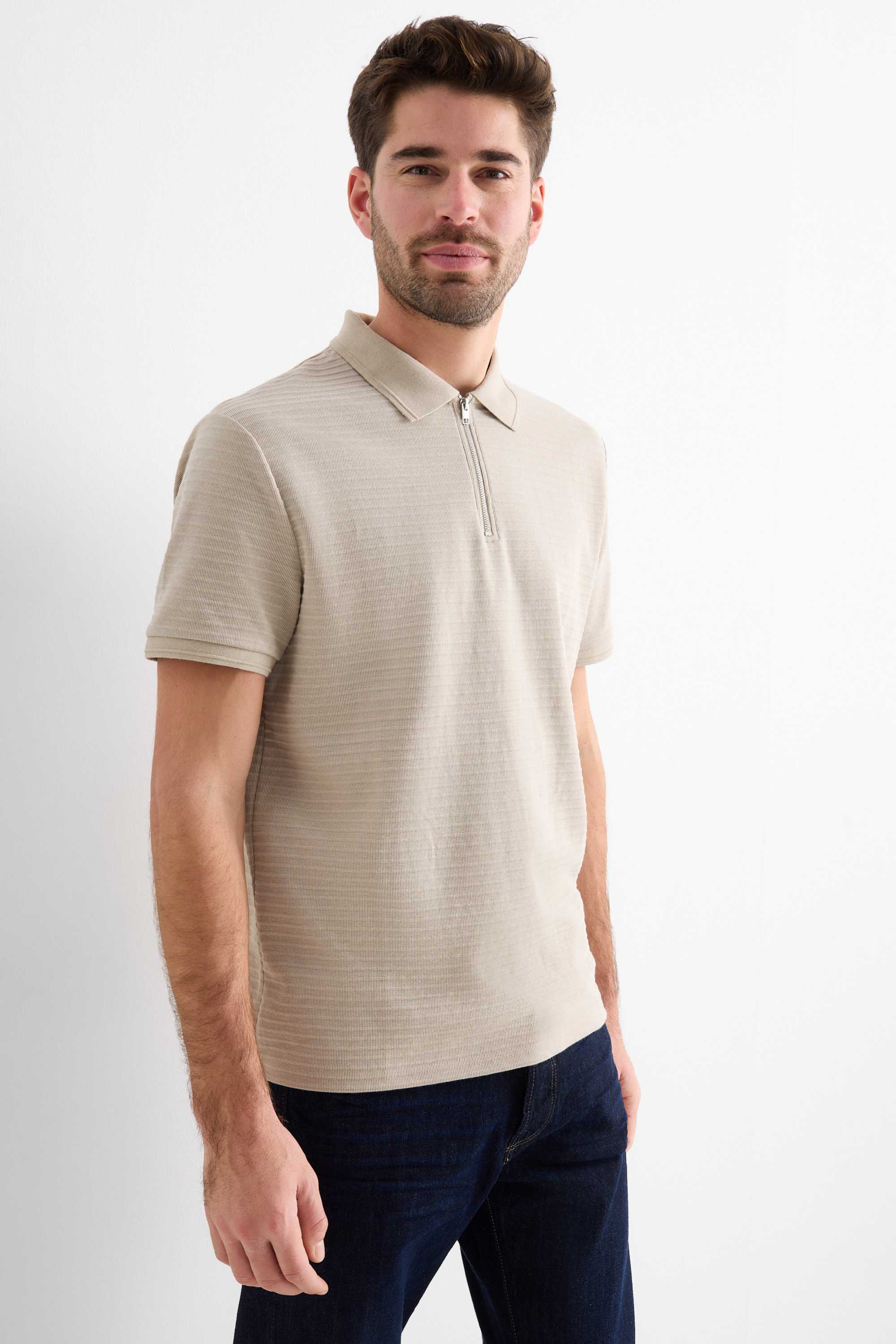 Polo shirt - regular fit - ribbed beige