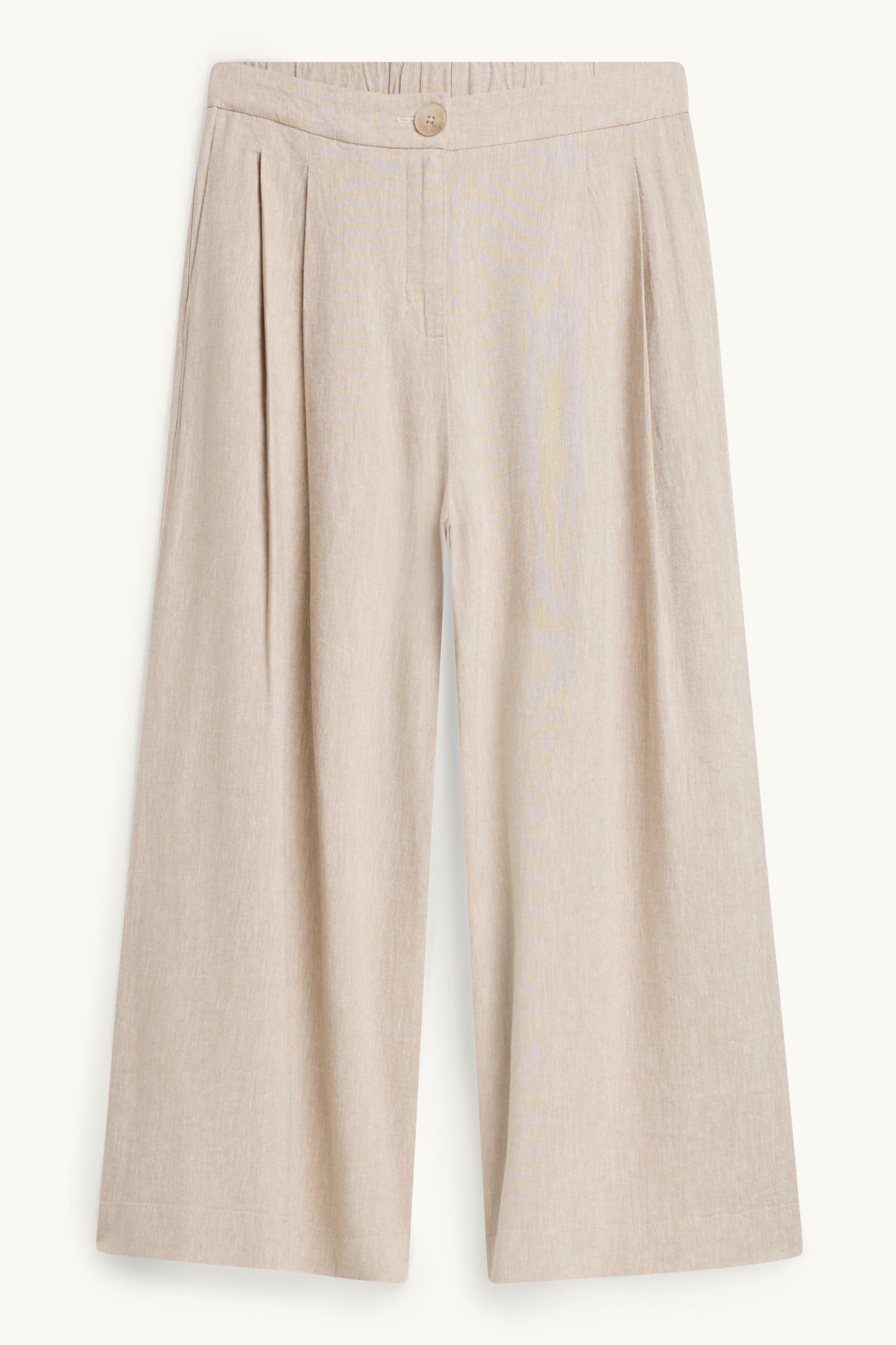 Cloth trousers - mid-rise waist - wide leg - linen blend beige