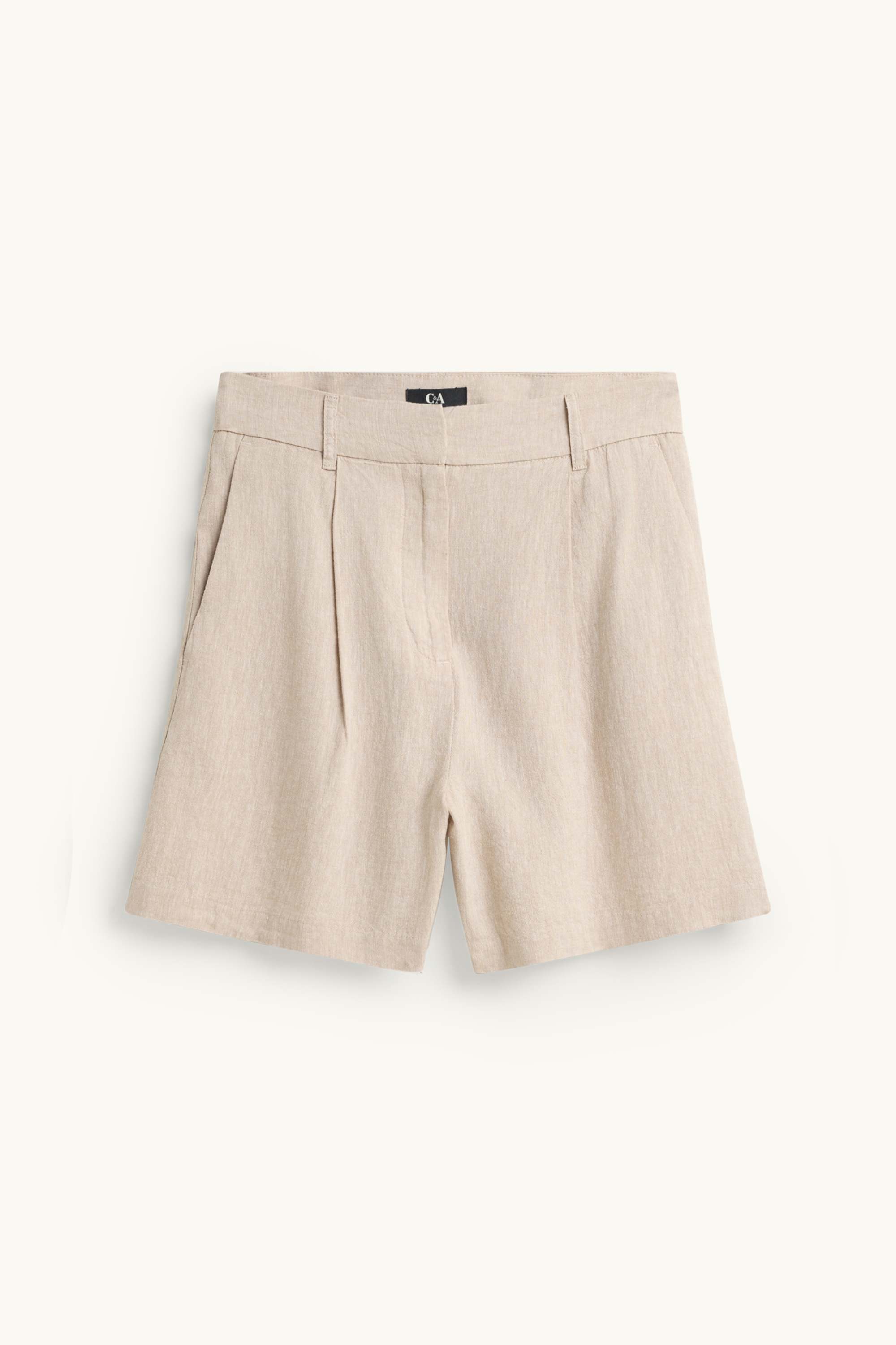 Shorts - mid-rise waist - linen blend beige