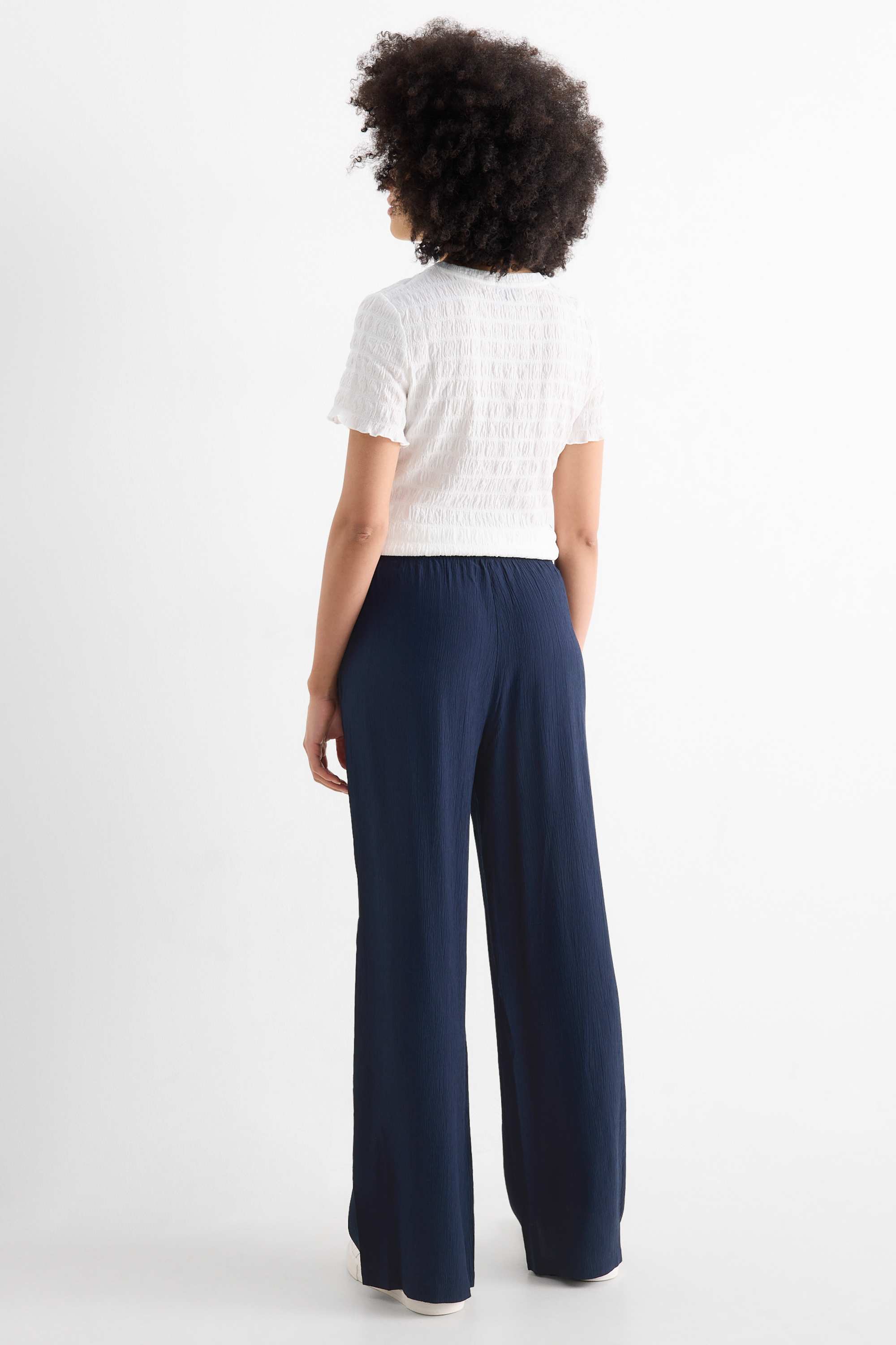 Cloth trousers - mid-rise waist - wide leg dark blue