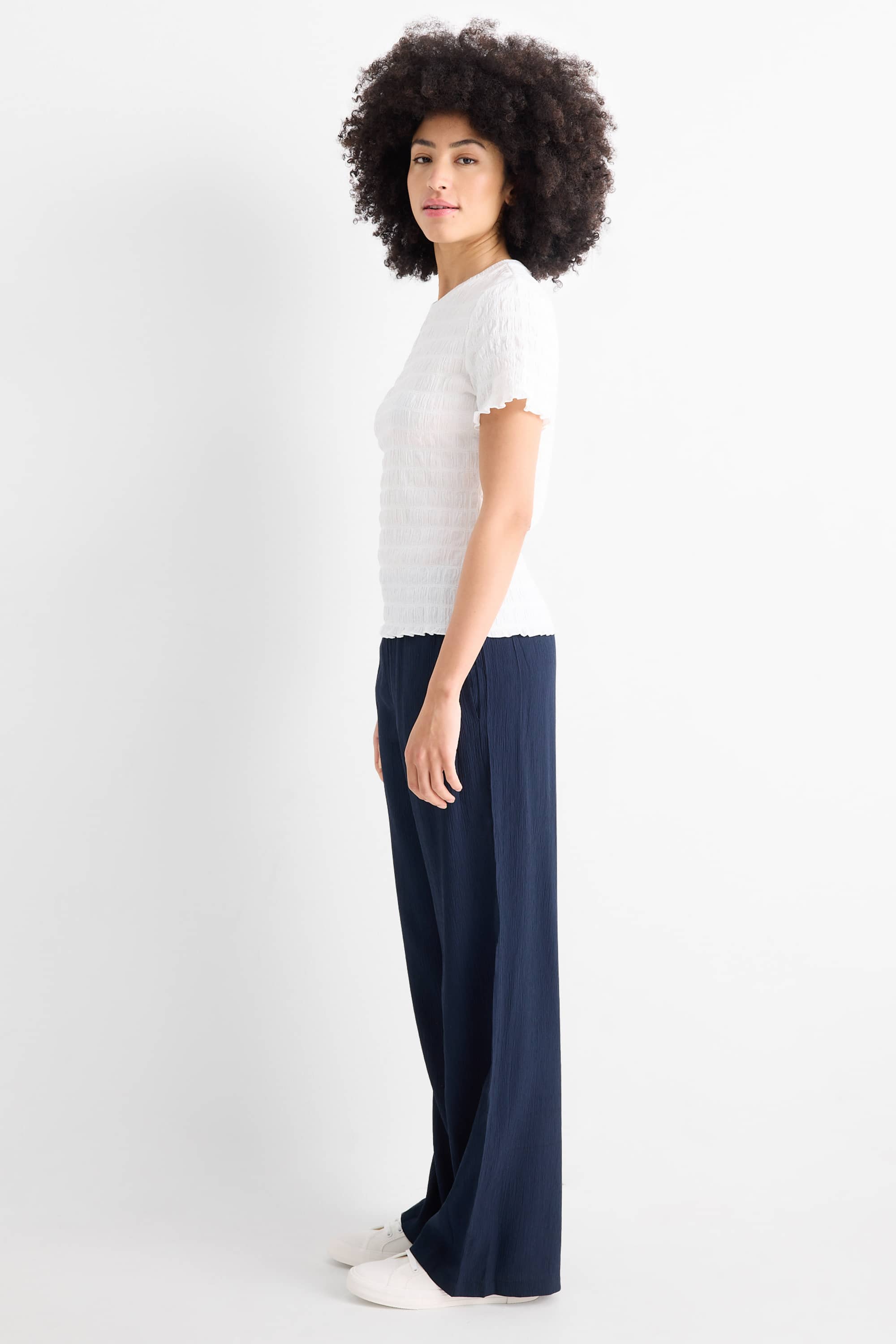 Cloth trousers - mid-rise waist - wide leg dark blue