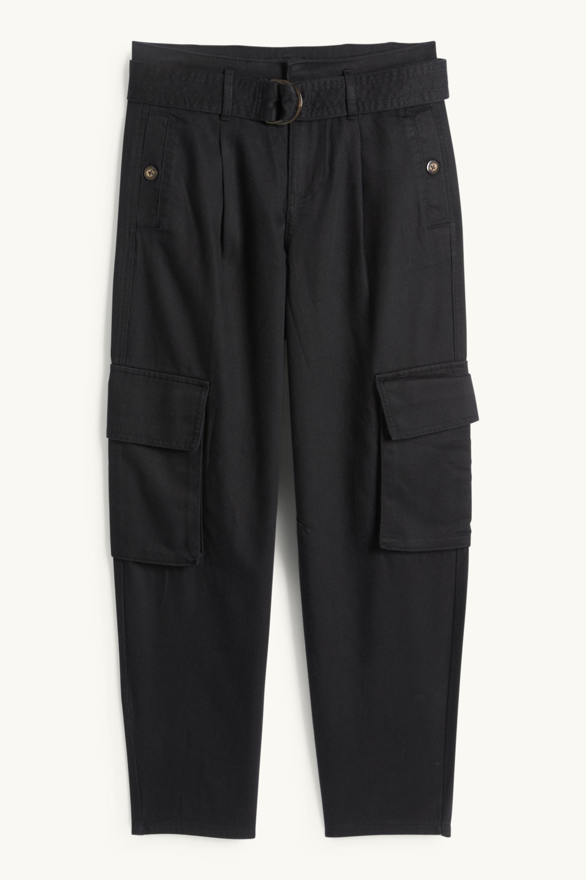 Cargo trousers with belt - high-rise waist - tapered fit black