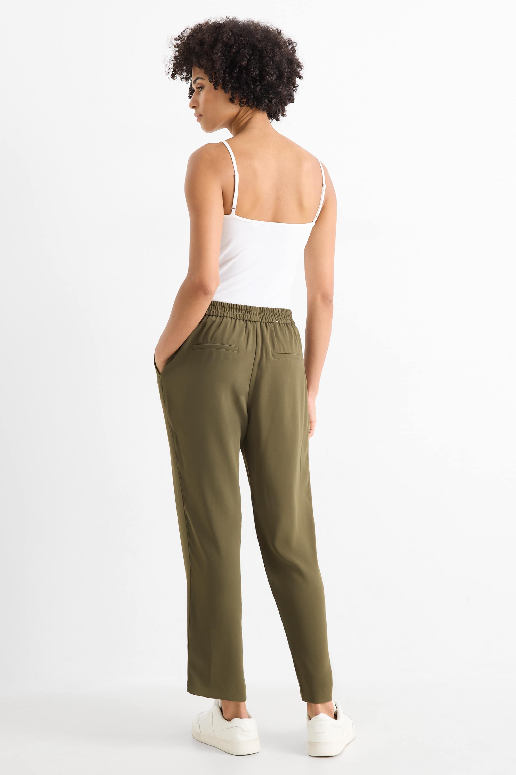 Cloth trousers - mid-rise waist - tapered fit dark green