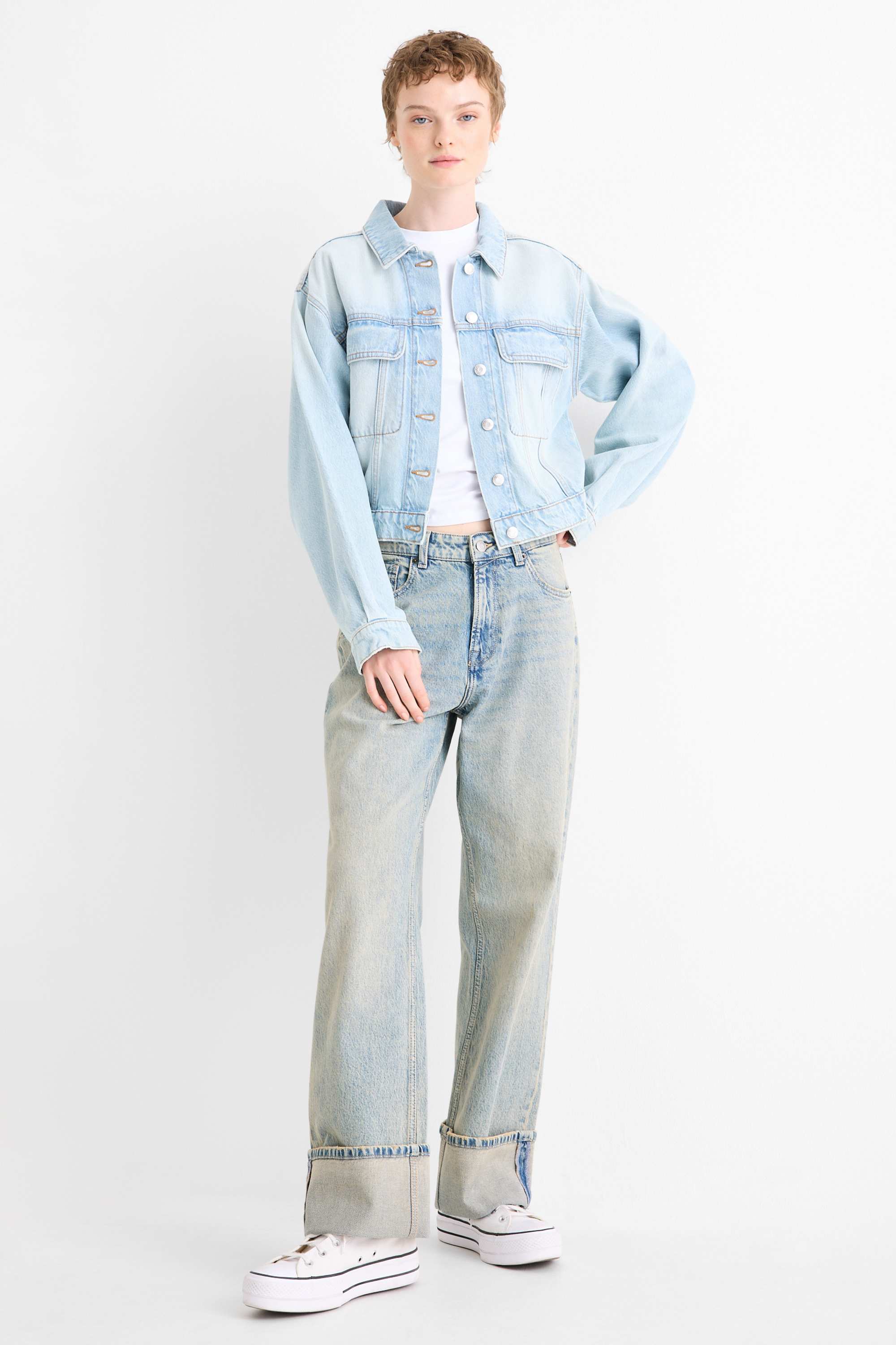Baggy jeans - mid-rise waist denim-light blue