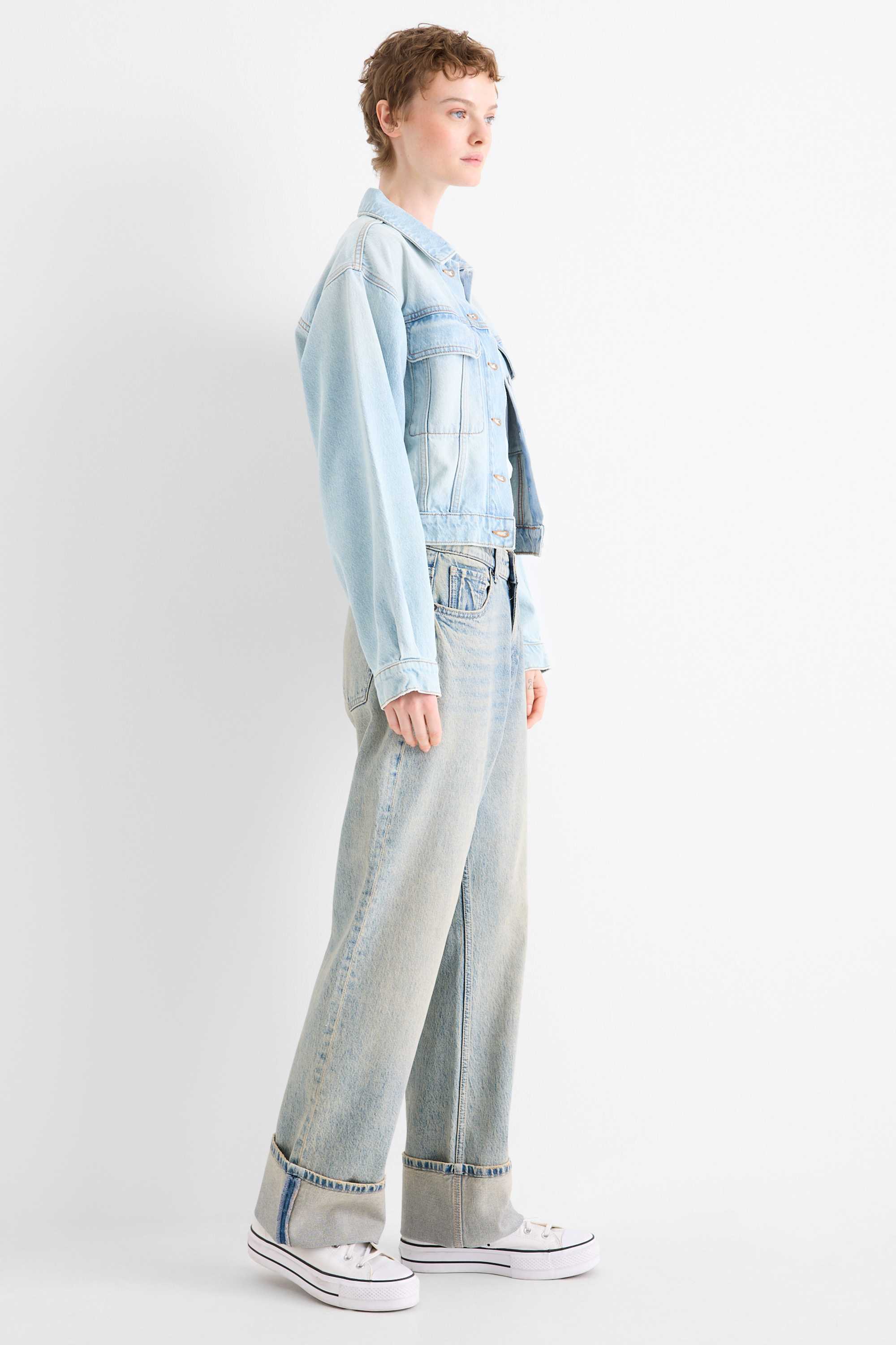 Baggy jeans - mid-rise waist denim-light blue
