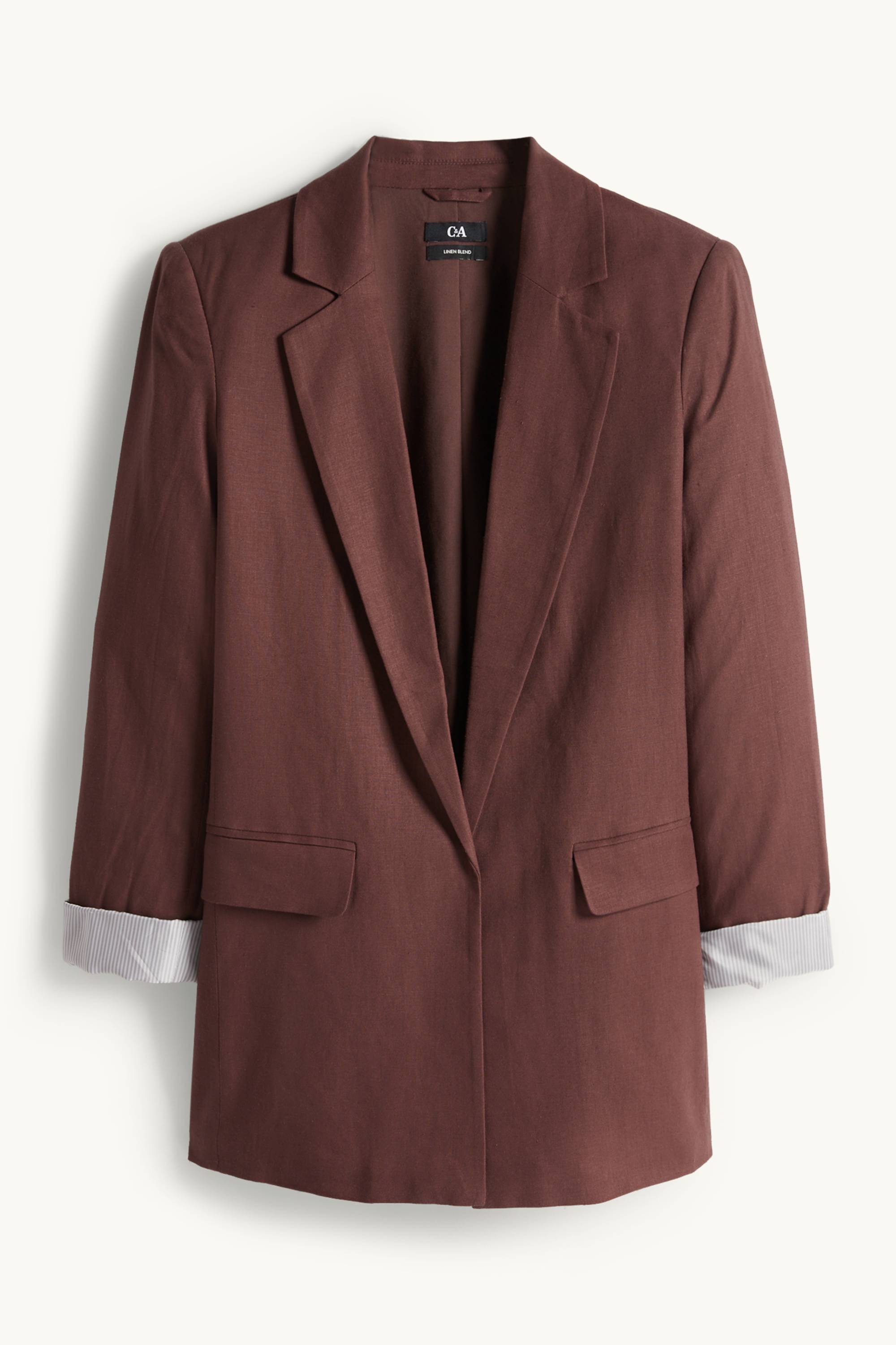 Long blazer - regular fit - linen blend dark brown