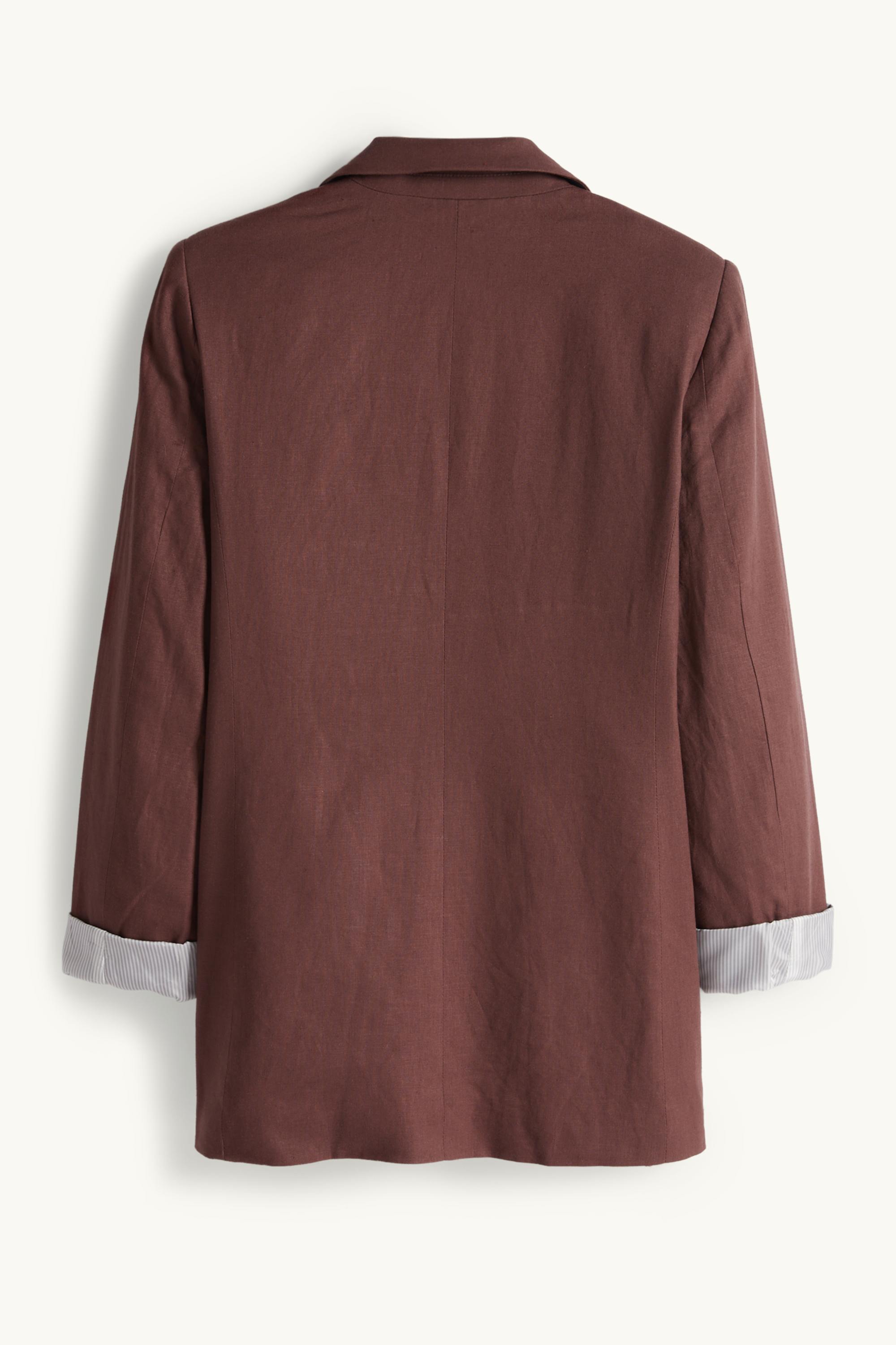 Long blazer - regular fit - linen blend dark brown