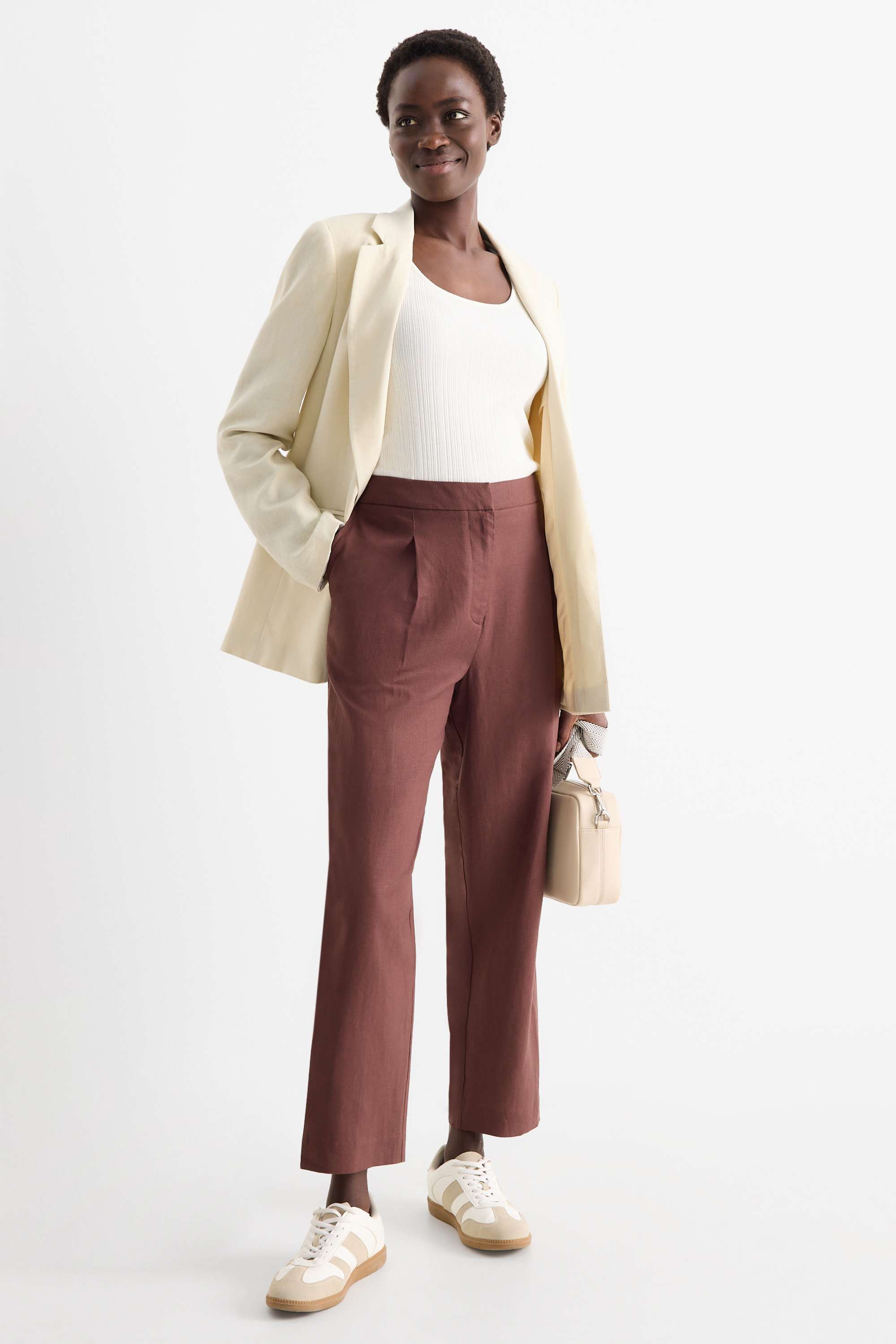 Long blazer - regular fit - linen blend creme