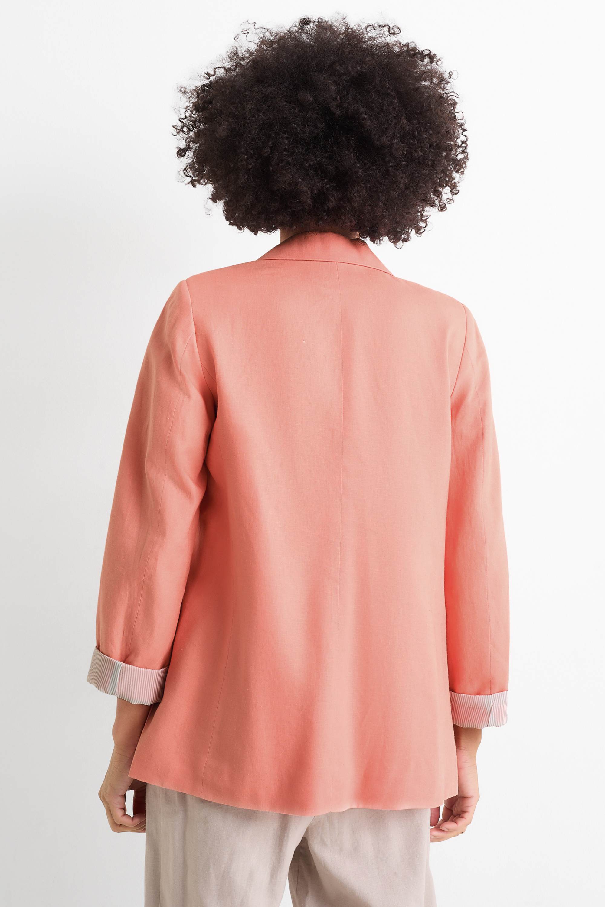 Long blazer - regular fit - linen blend coral