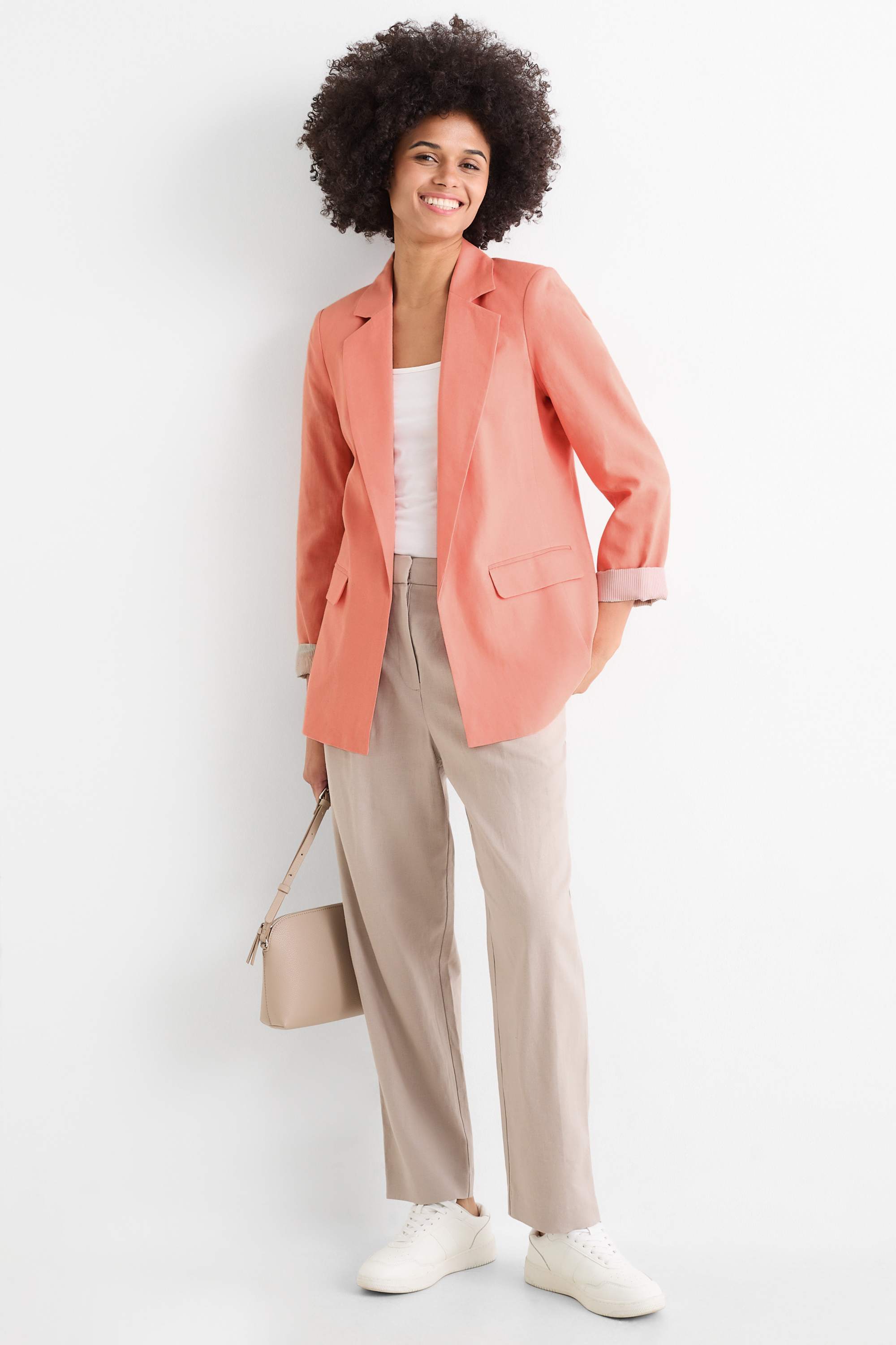 Long blazer - regular fit - linen blend coral