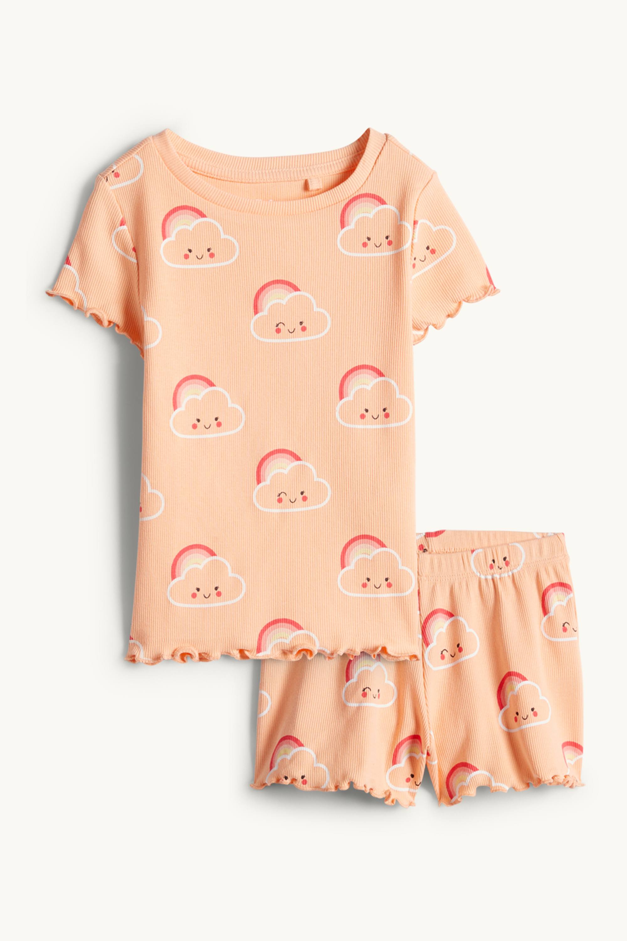 Cloud and rainbow - short pyjamas - ribbed - 2 piece light orange