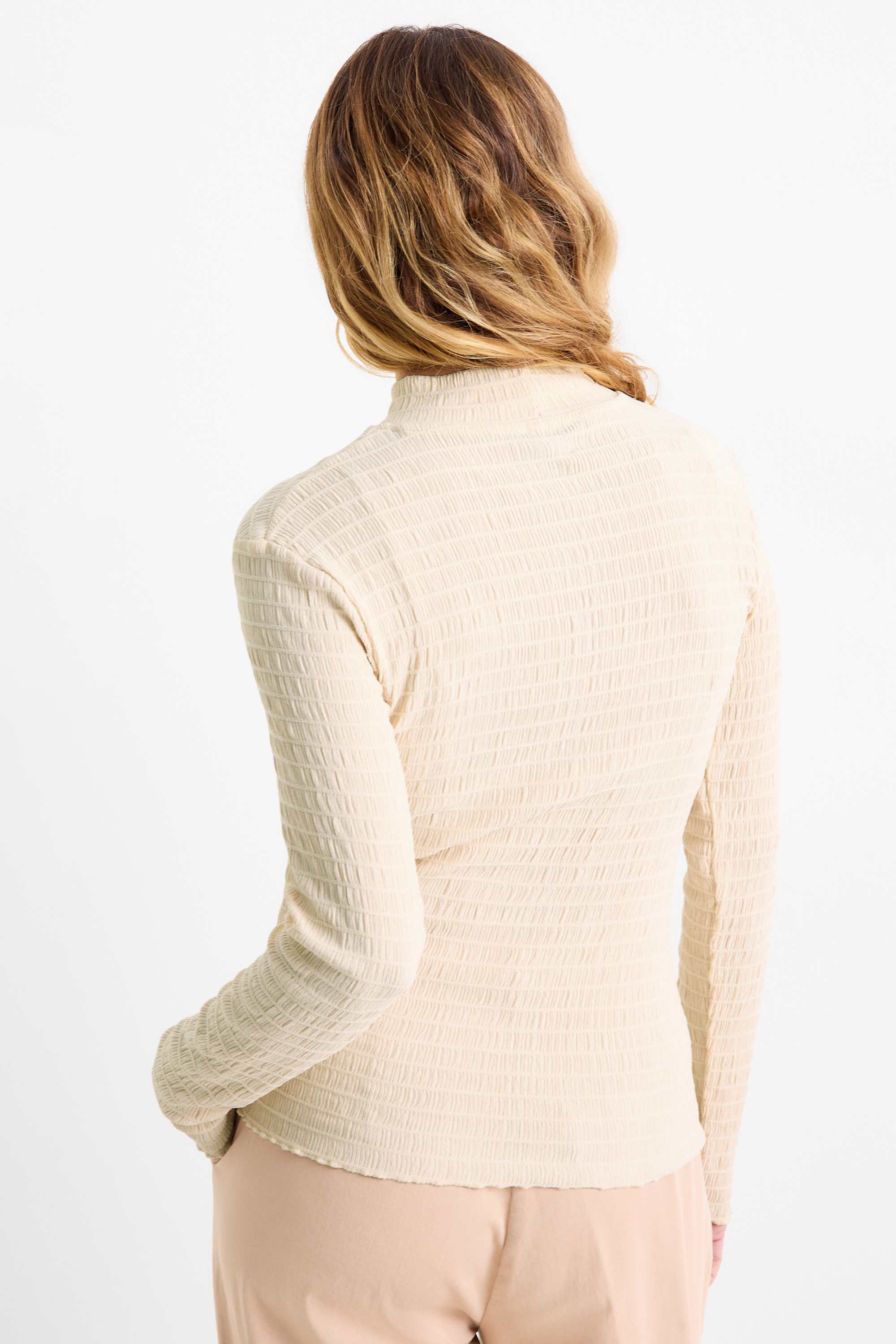 Long sleeve top - regular fit - smocked cremewhite