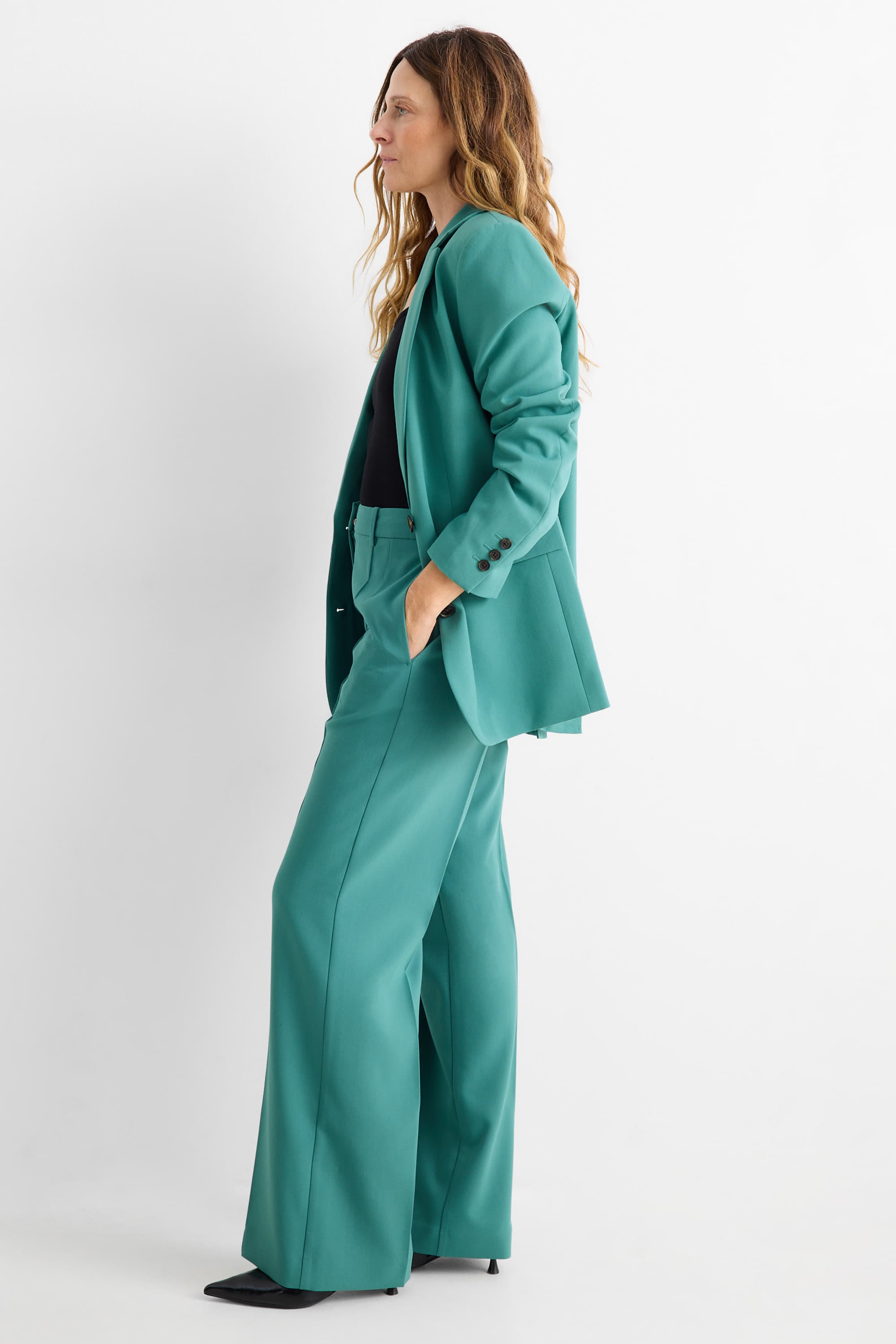 Business trousers - high waist - wide leg turquoise