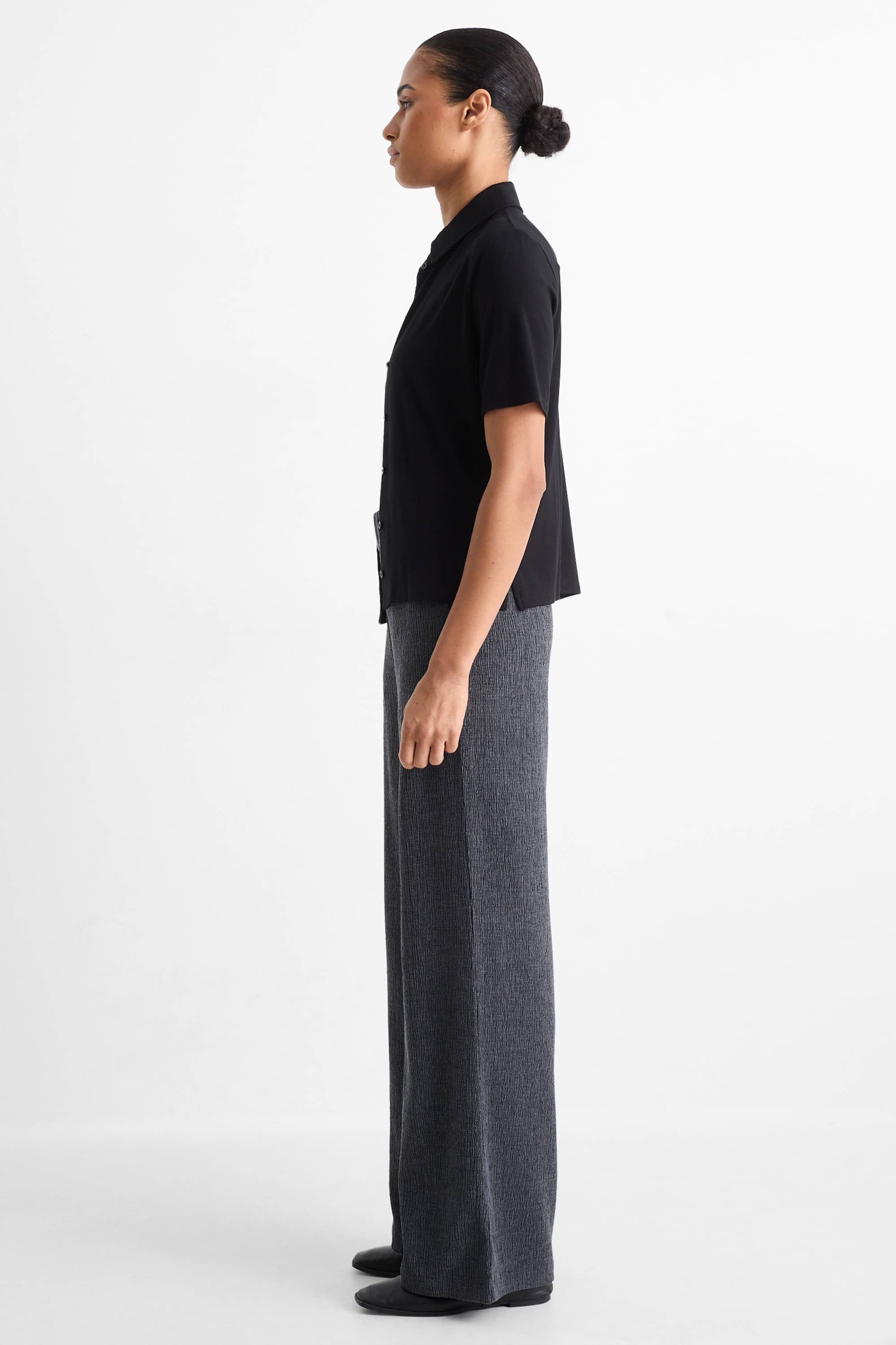 Jersey trousers - mid-rise waist - textured dark gray