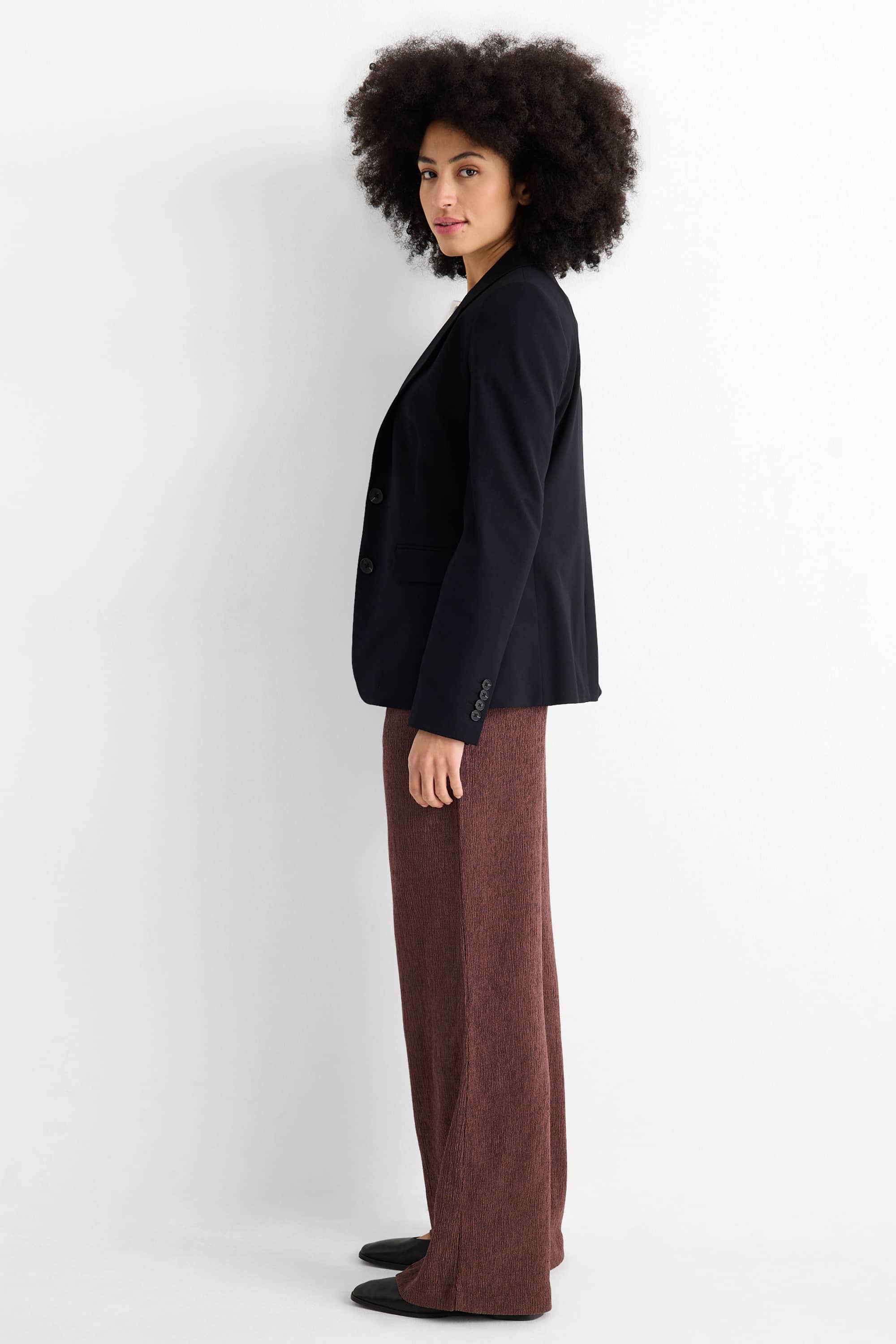 Jersey trousers - mid-rise waist - textured brown