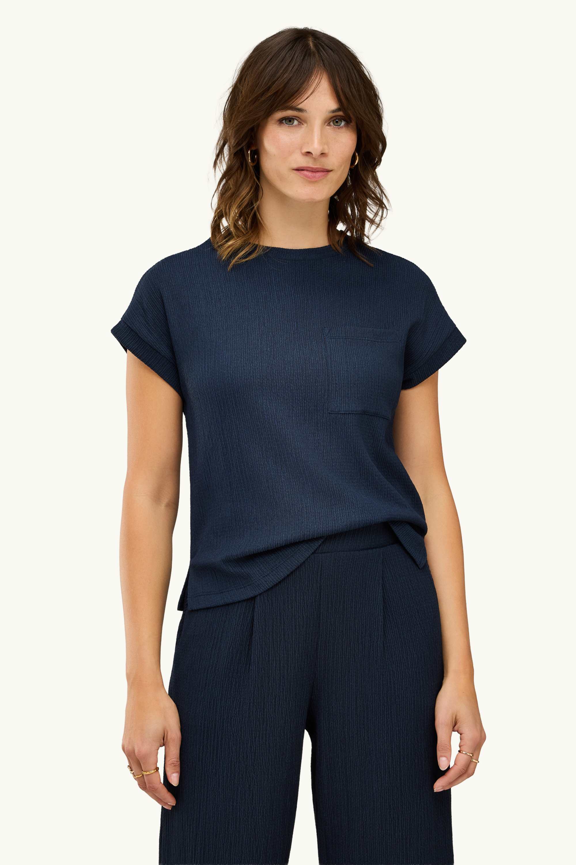 T-shirt - relaxed fit - textured dark blue