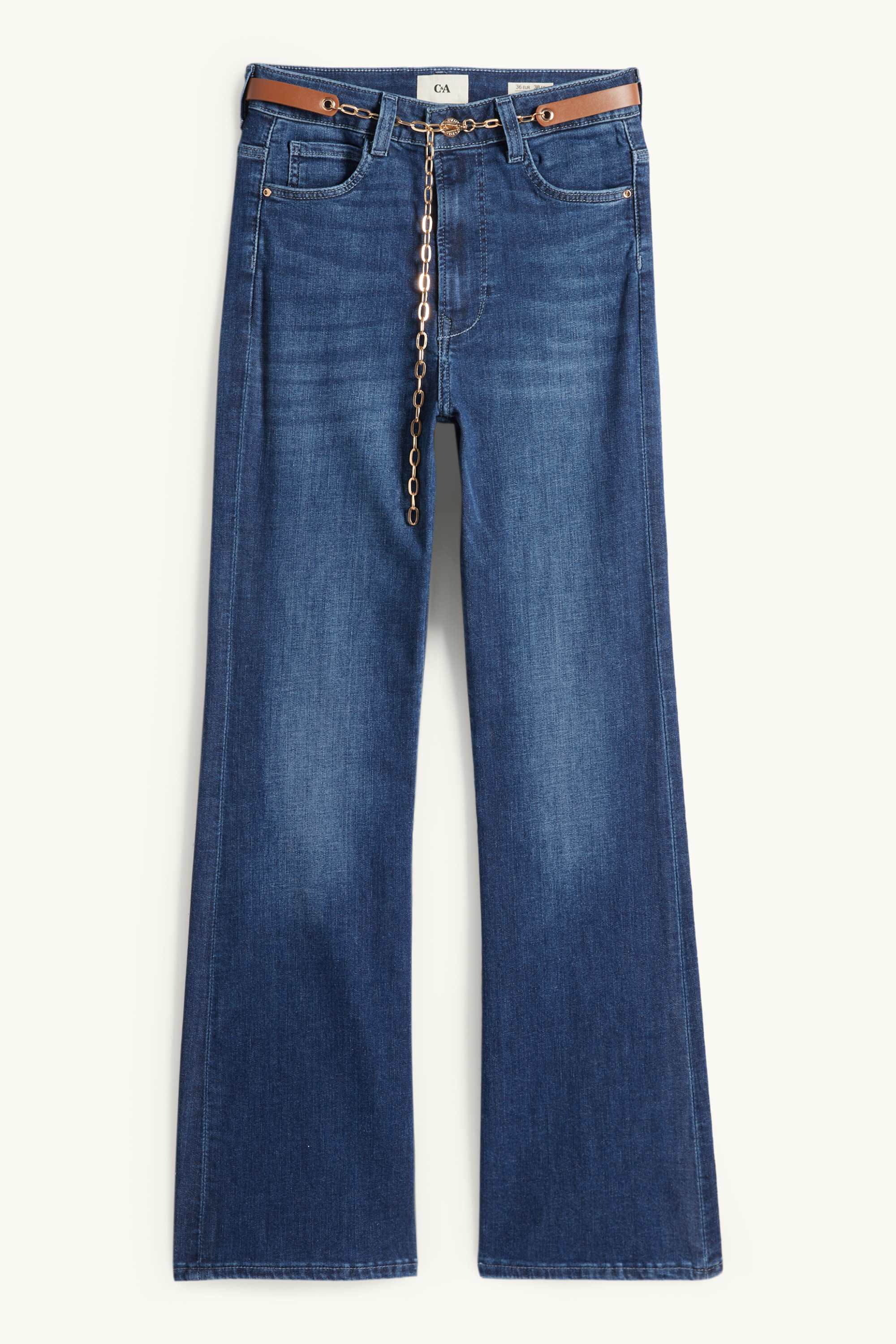 Flared jeans with belt - high waist - LYCRA® blue denim