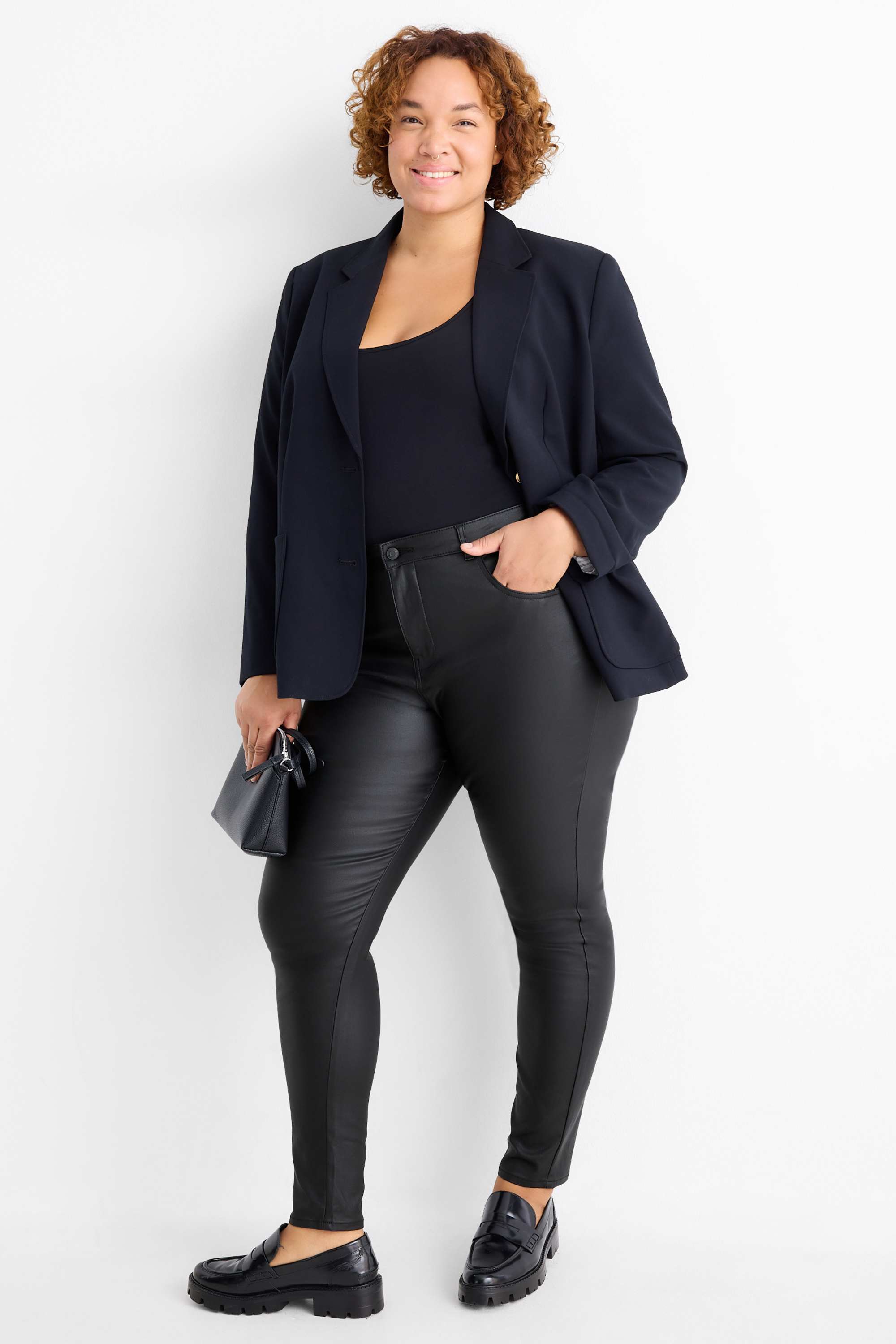 Cloth trousers - high waist - skinny fit - faux leather black