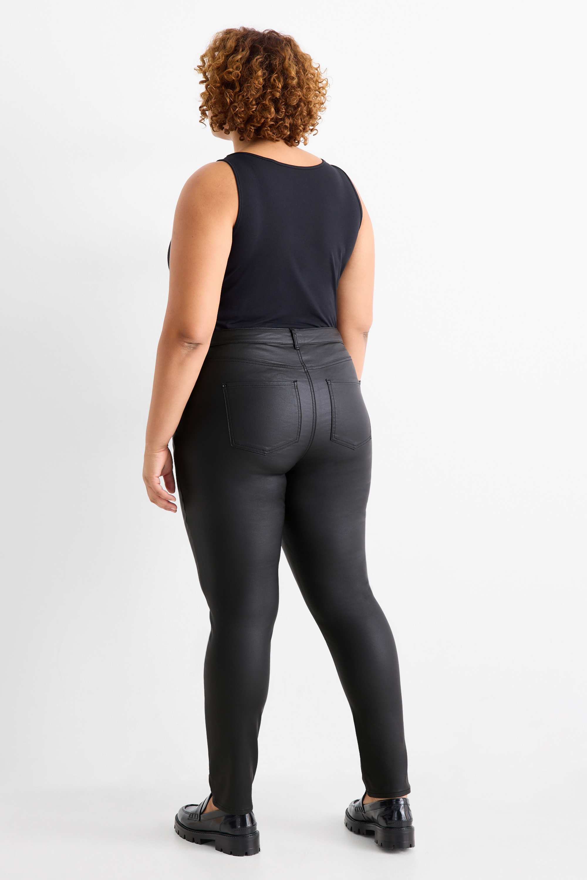 Cloth trousers - high waist - skinny fit - faux leather black