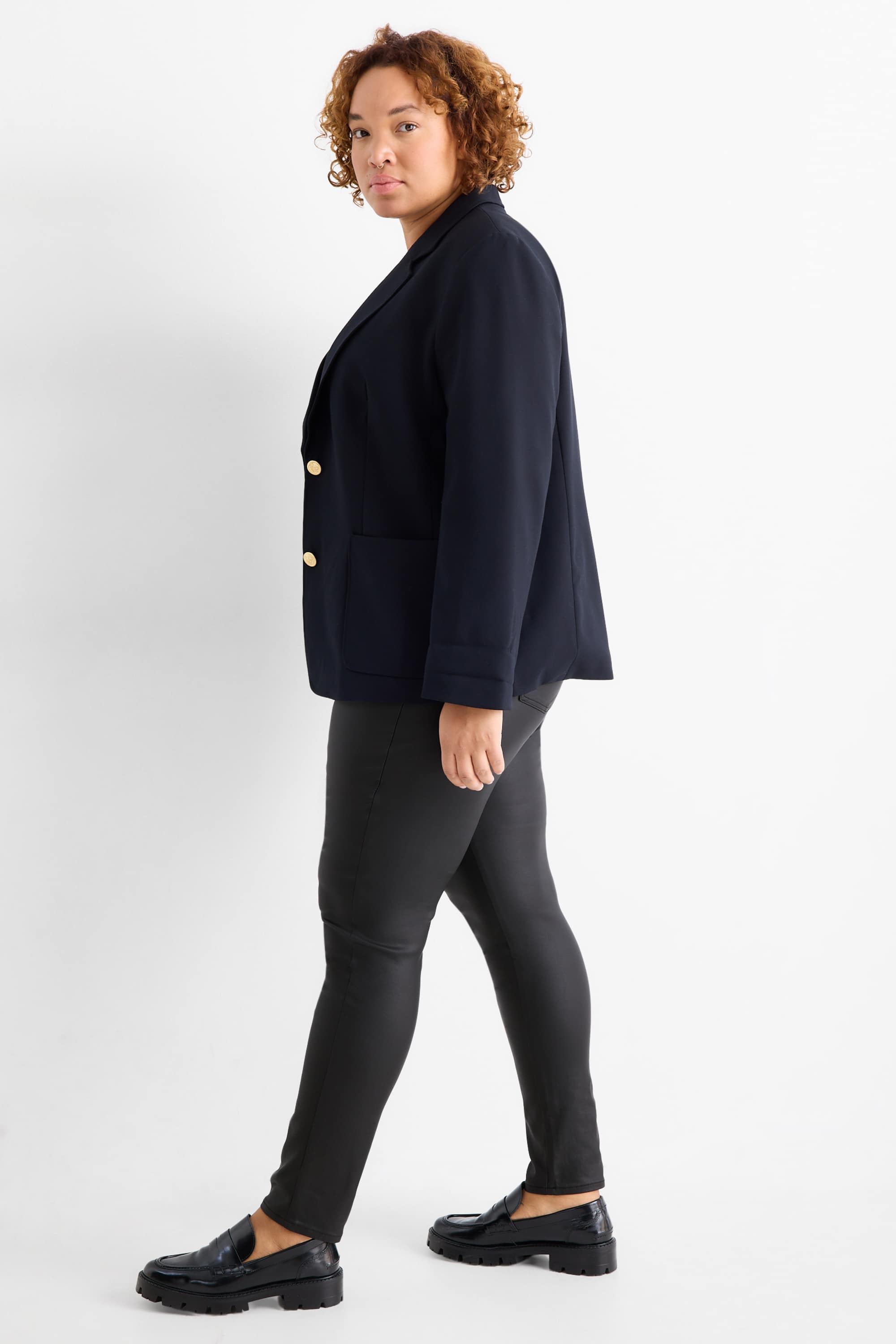 Cloth trousers - high waist - skinny fit - faux leather black