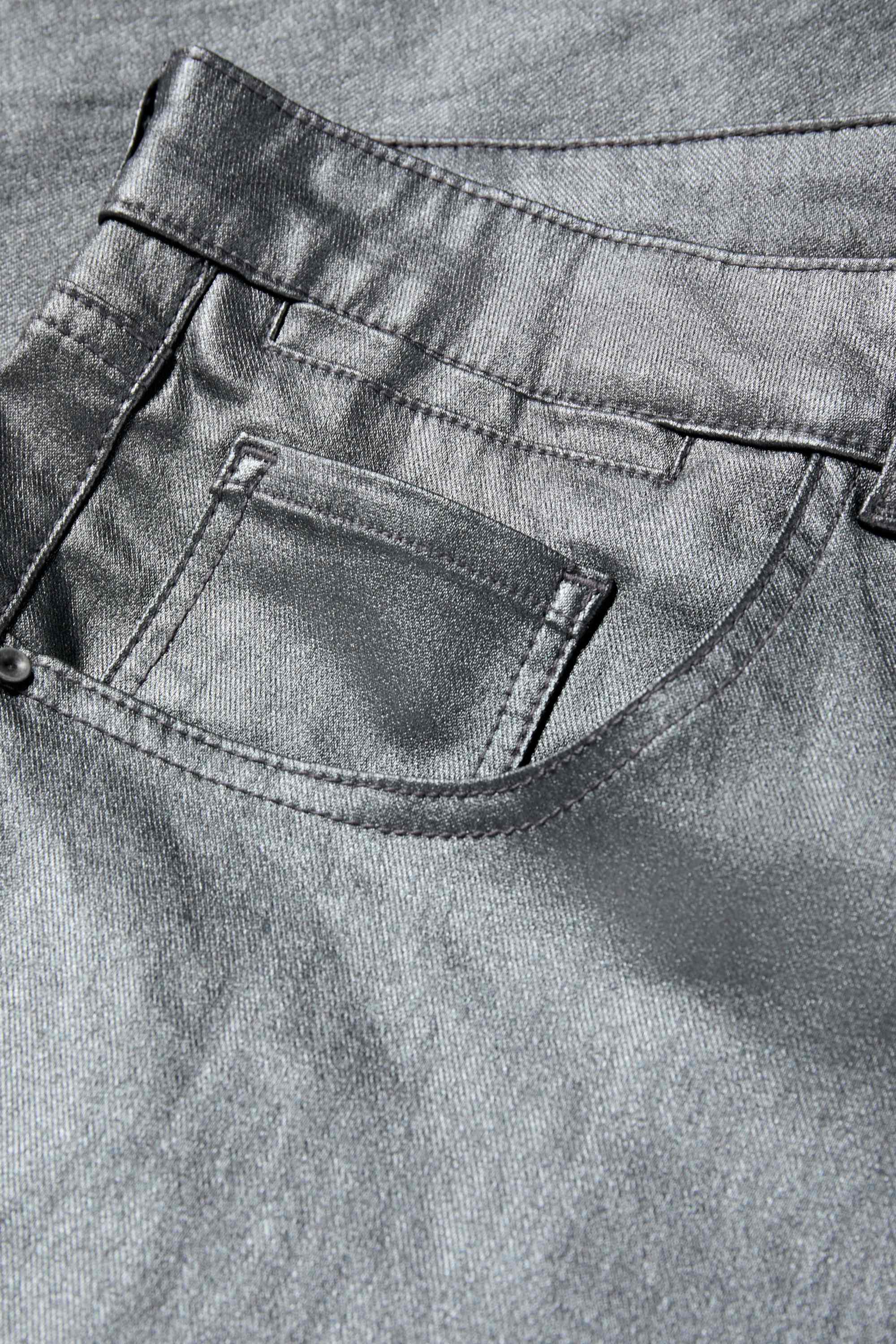 Cloth trousers - high waist - skinny fit - faux leather silver
