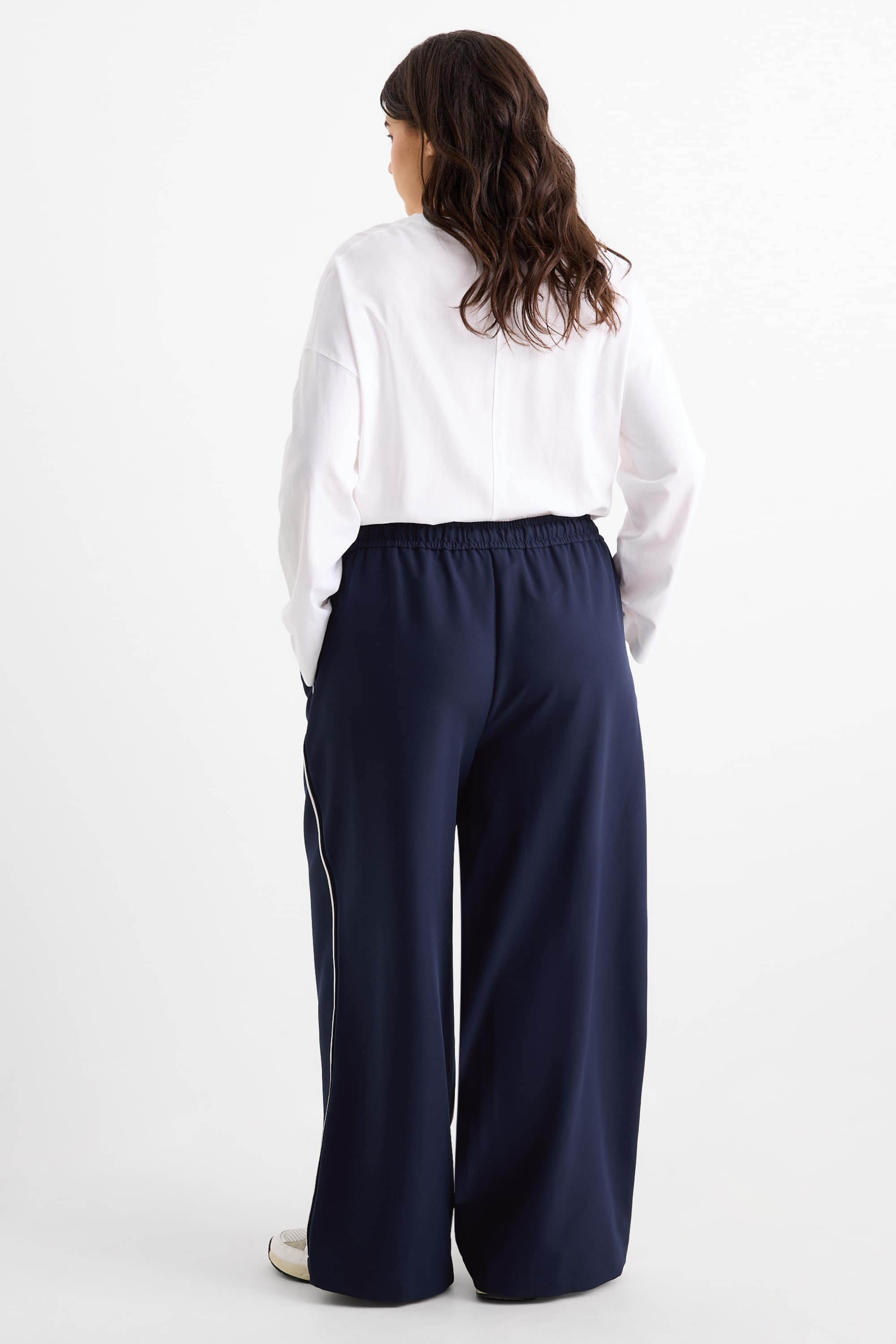 Jersey trousers - mid-rise waist - wide leg dark blue