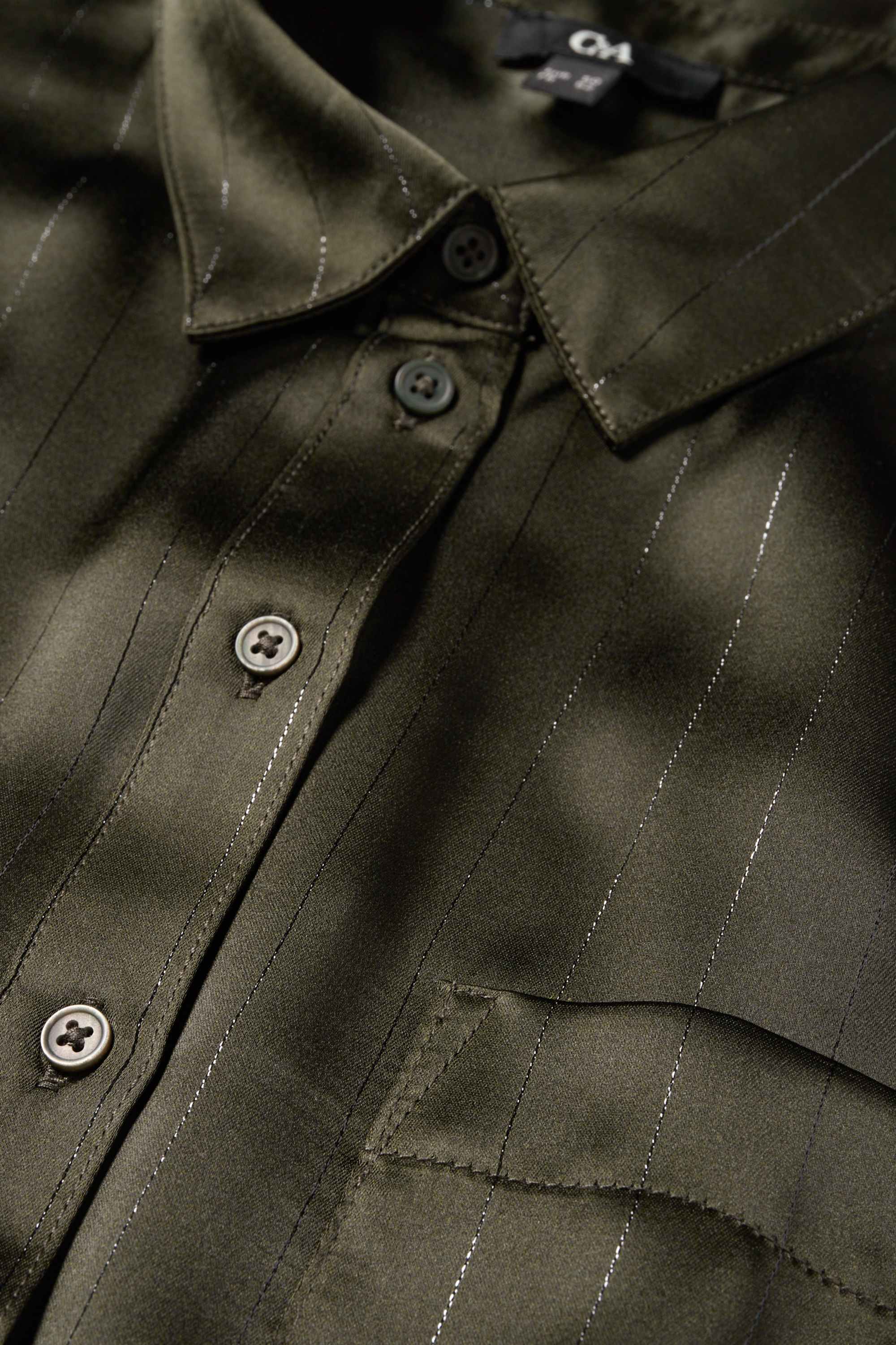 Satin blouse - pinstripes dark green