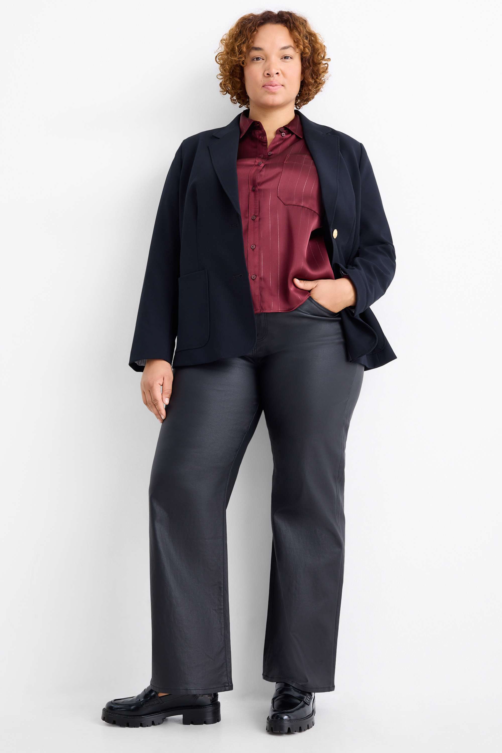 Satin blouse - pinstripes bordeaux