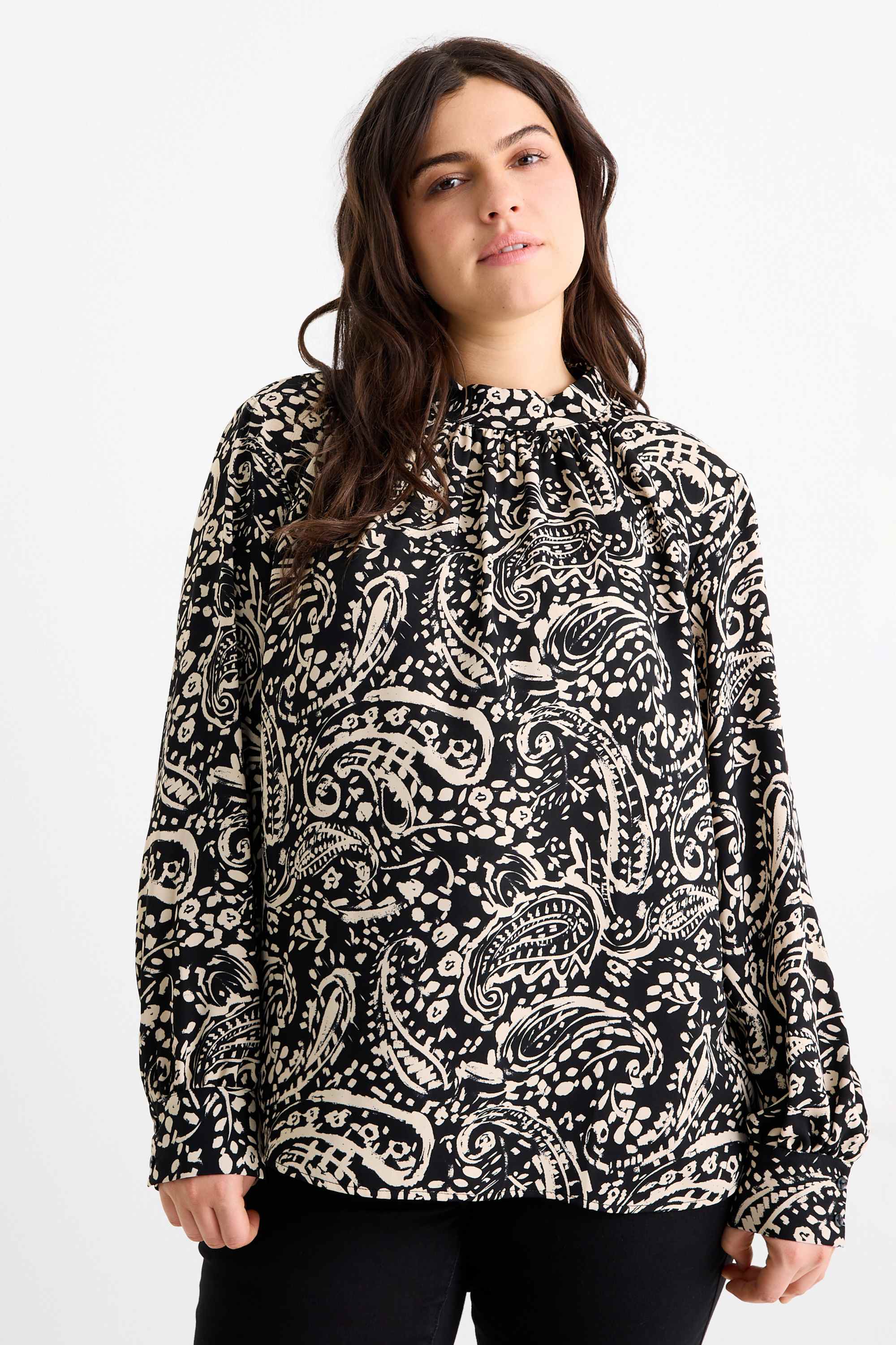 Blouse - patterned black / beige