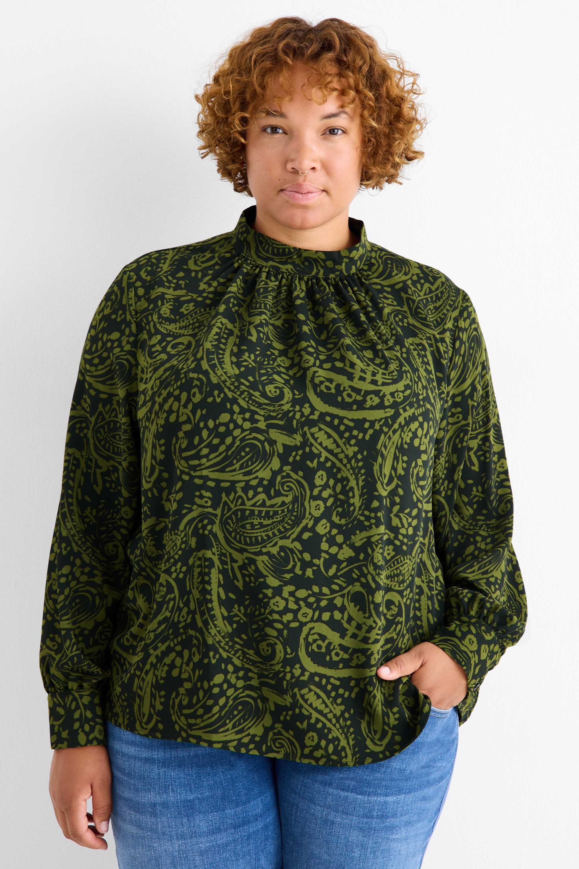 Blouse - patterned dark green