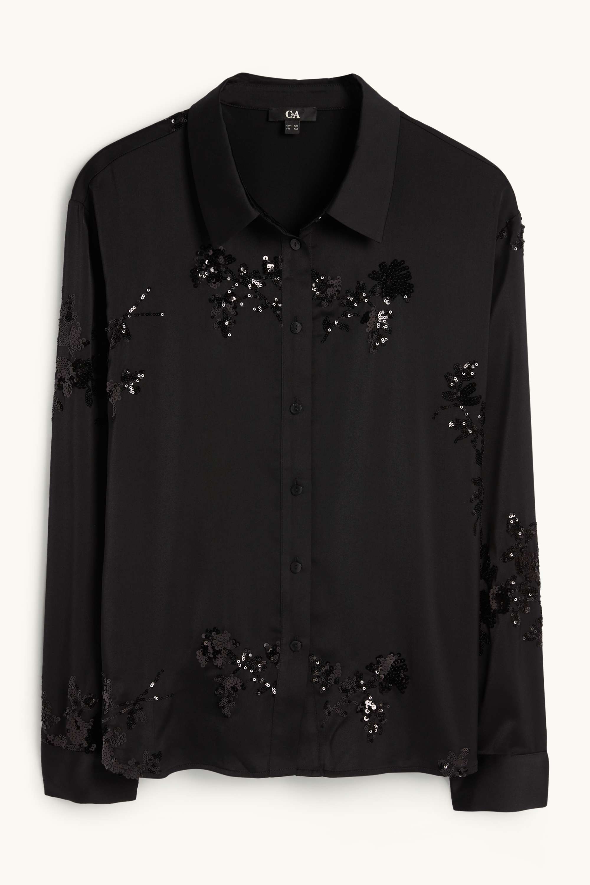 Satin blouse - floral - shiny black