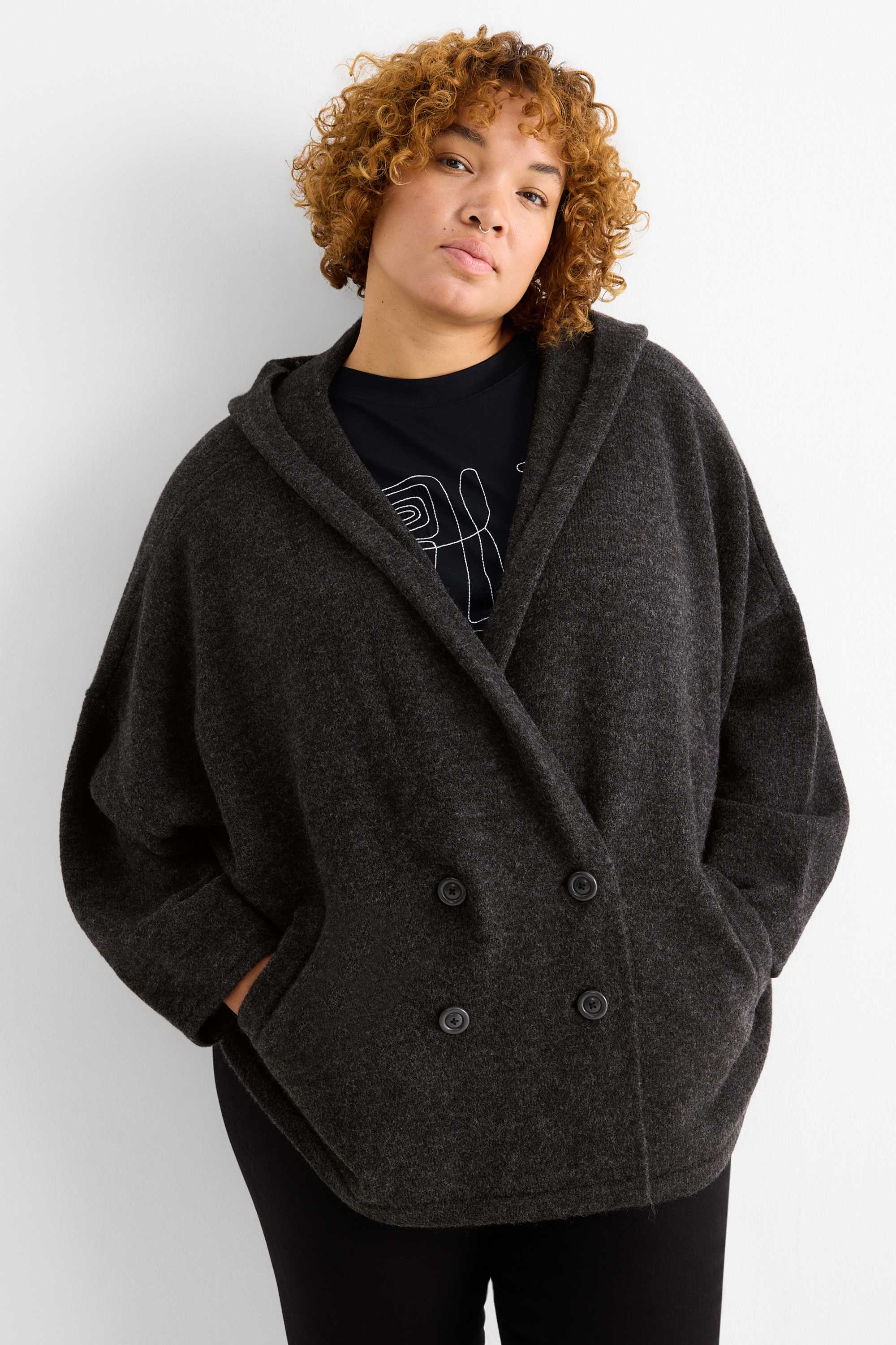 Cardigan with hood dark gray