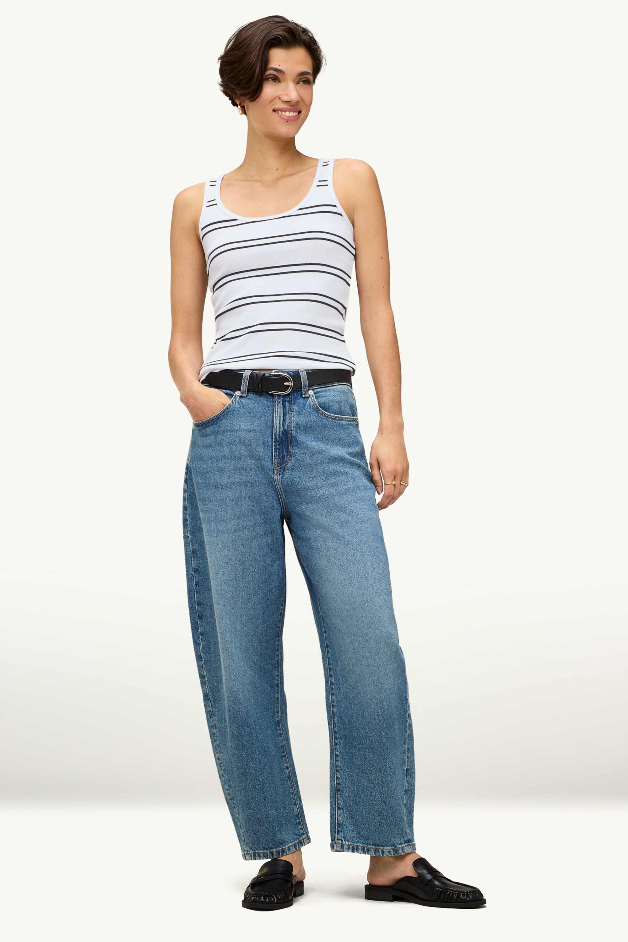 Top - ribbed - striped white / blue