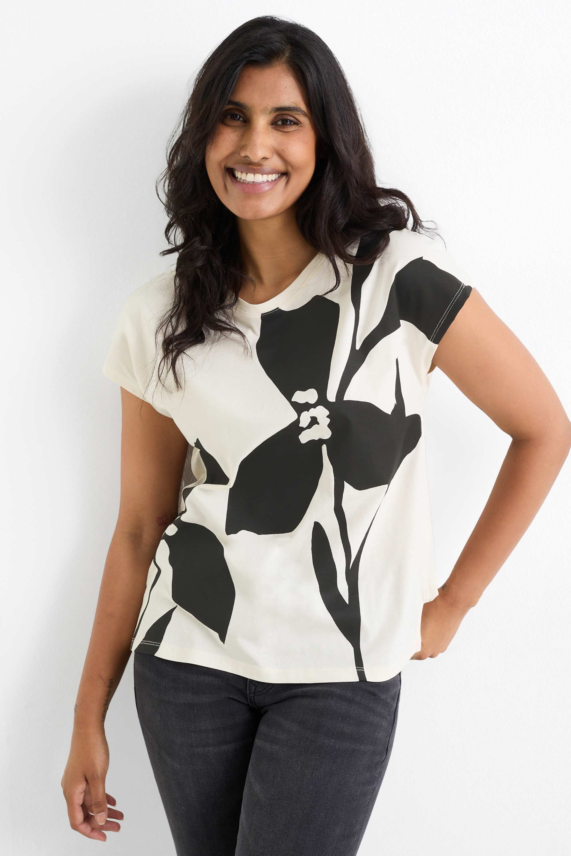 T-shirt - regular fit - floral black / white (3)