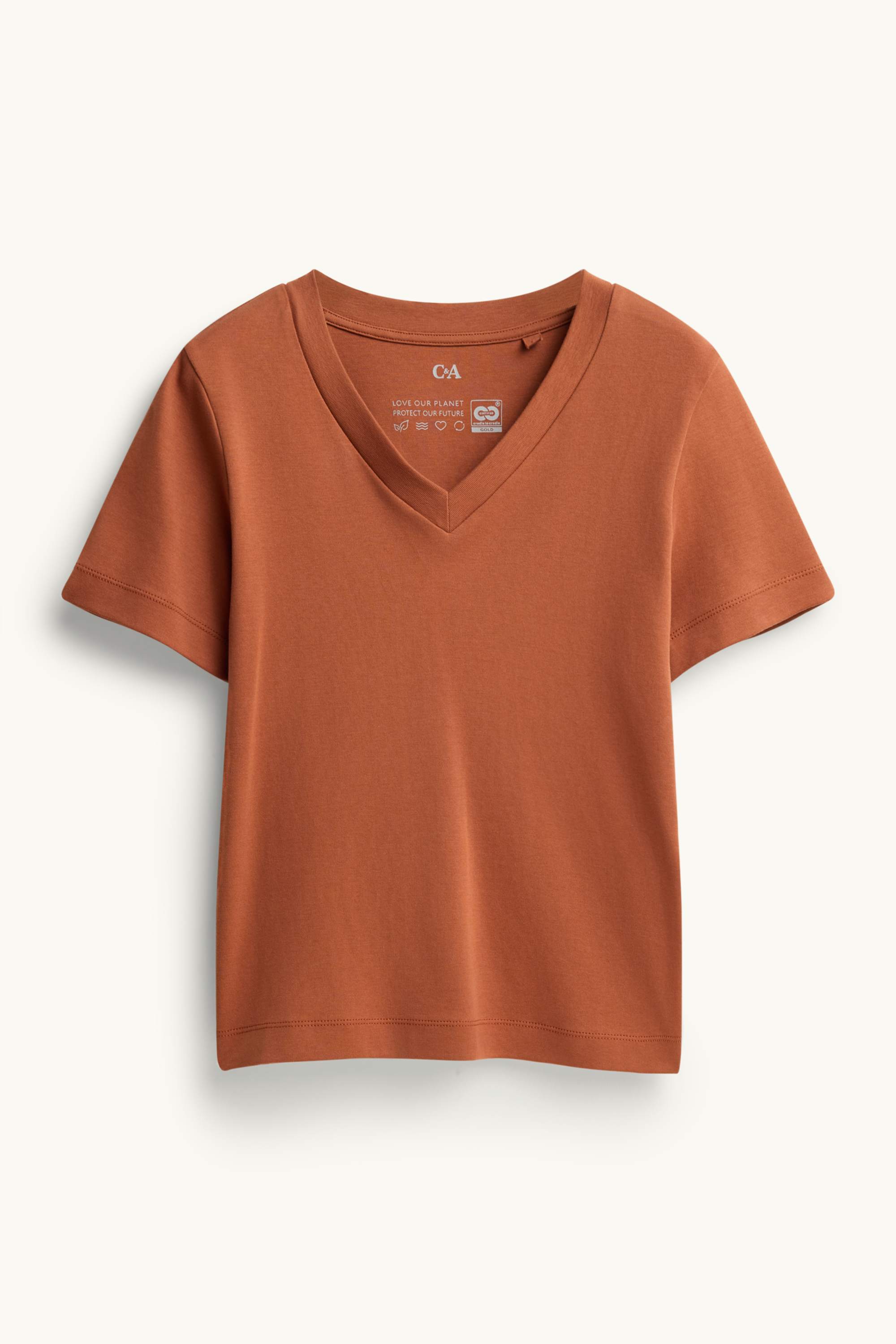 V-neck T-shirt - slim fit brown