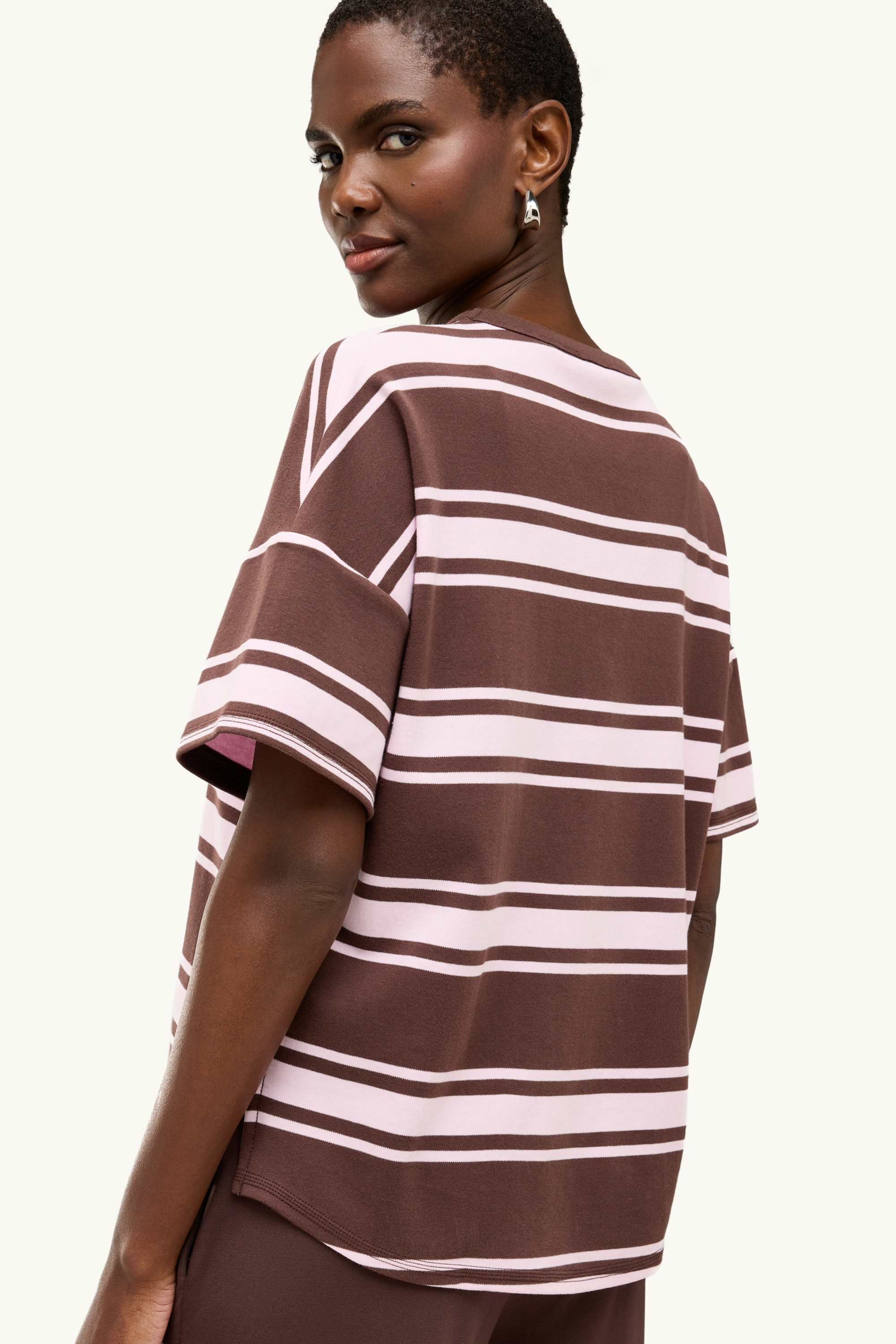 T-shirt - oversized - striped brown / rose