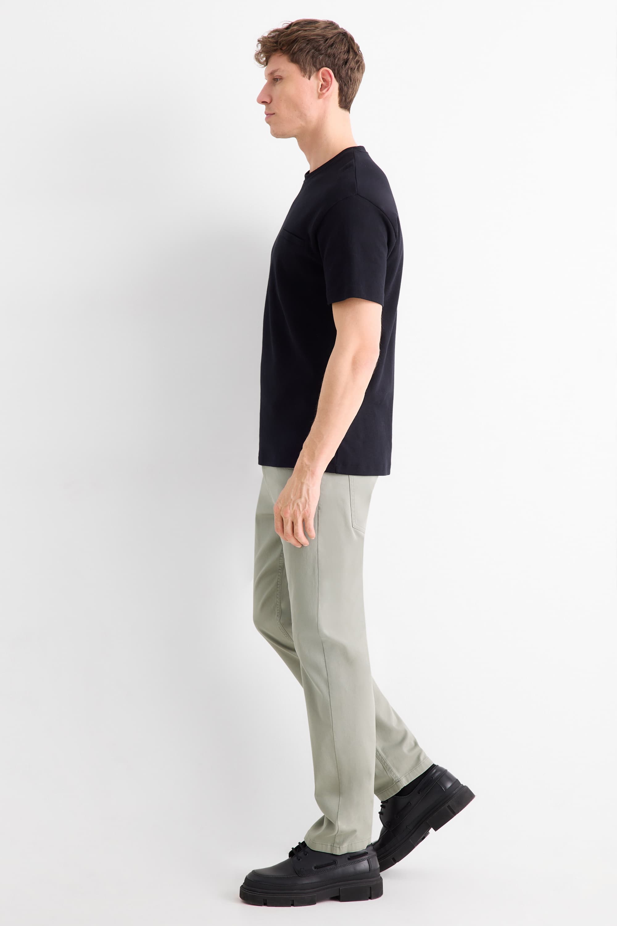 Trousers - slim fit - textured light green