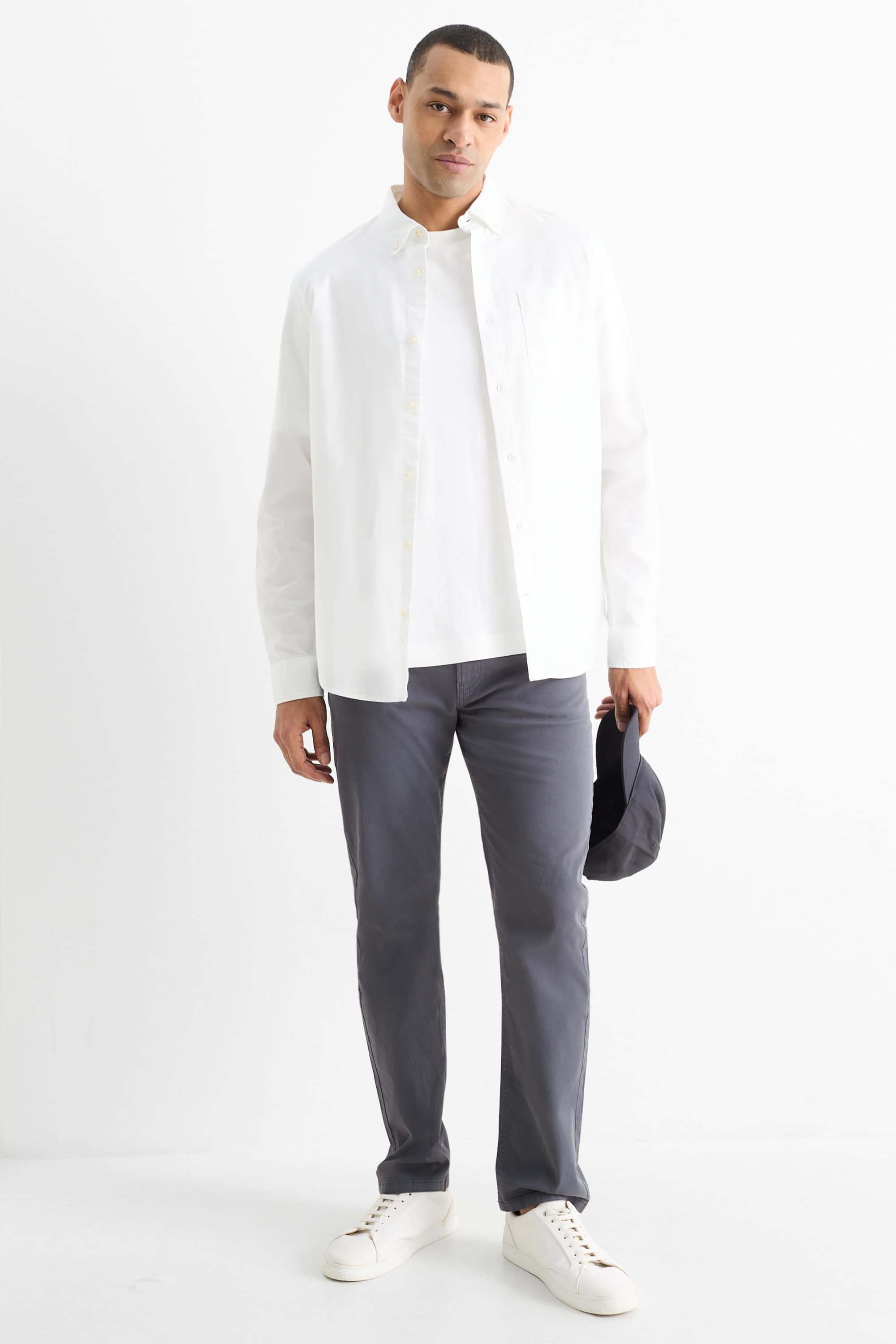 Trousers - slim fit - textured dark gray