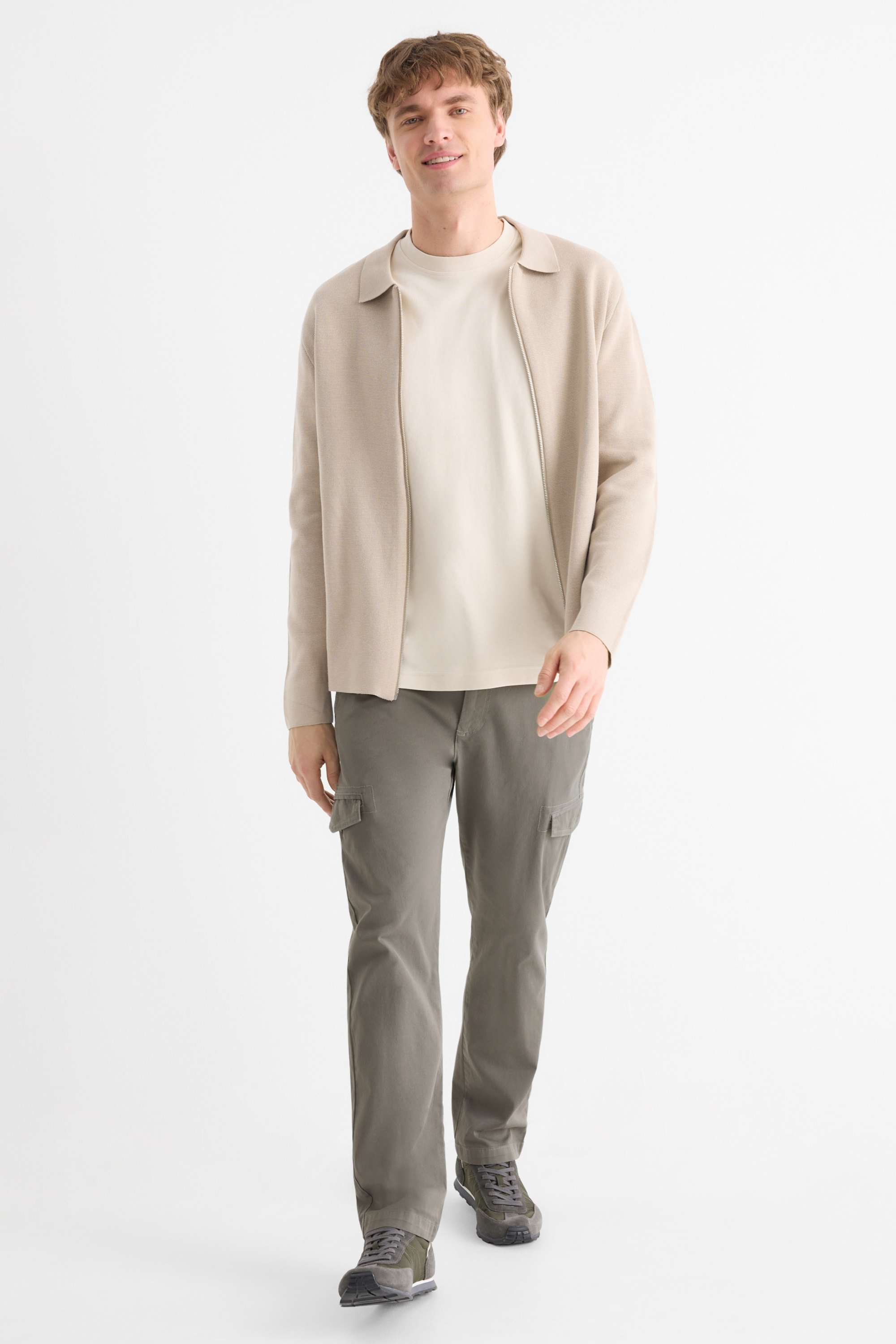 Cargo trousers - tapered fit - textured dark gray