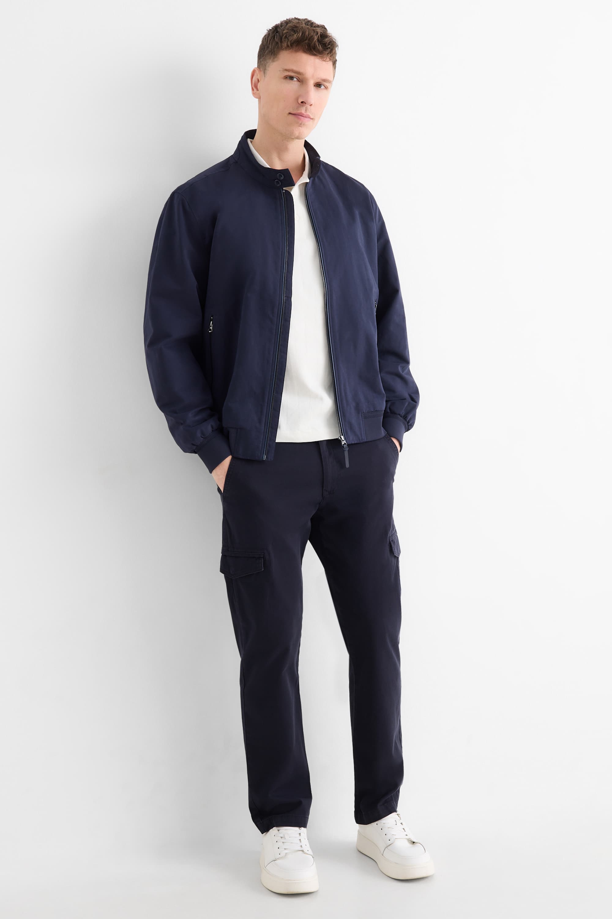 Cargo trousers - tapered fit - textured dark blue
