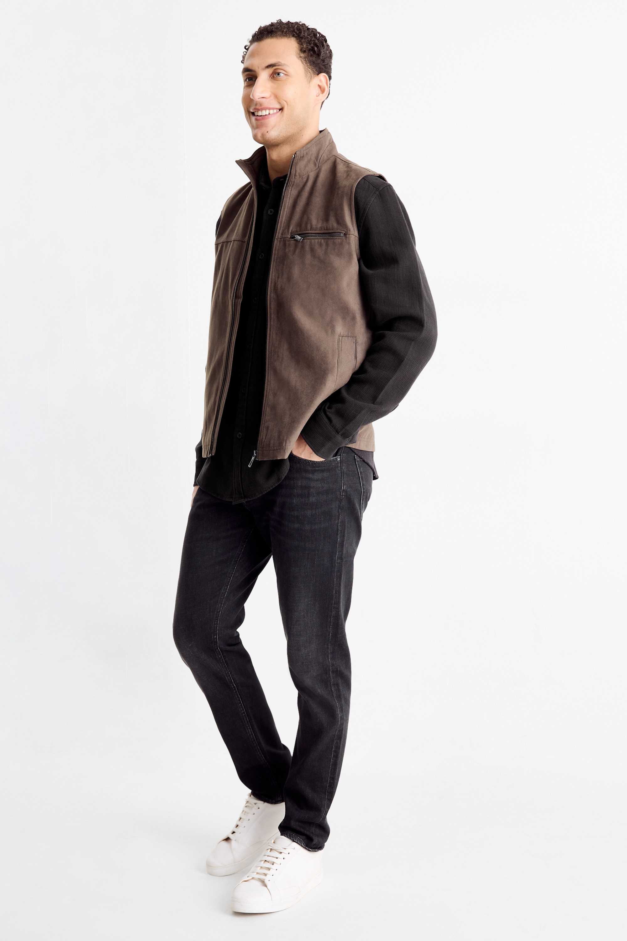 Shirt - loose fit - kent collar - textured black