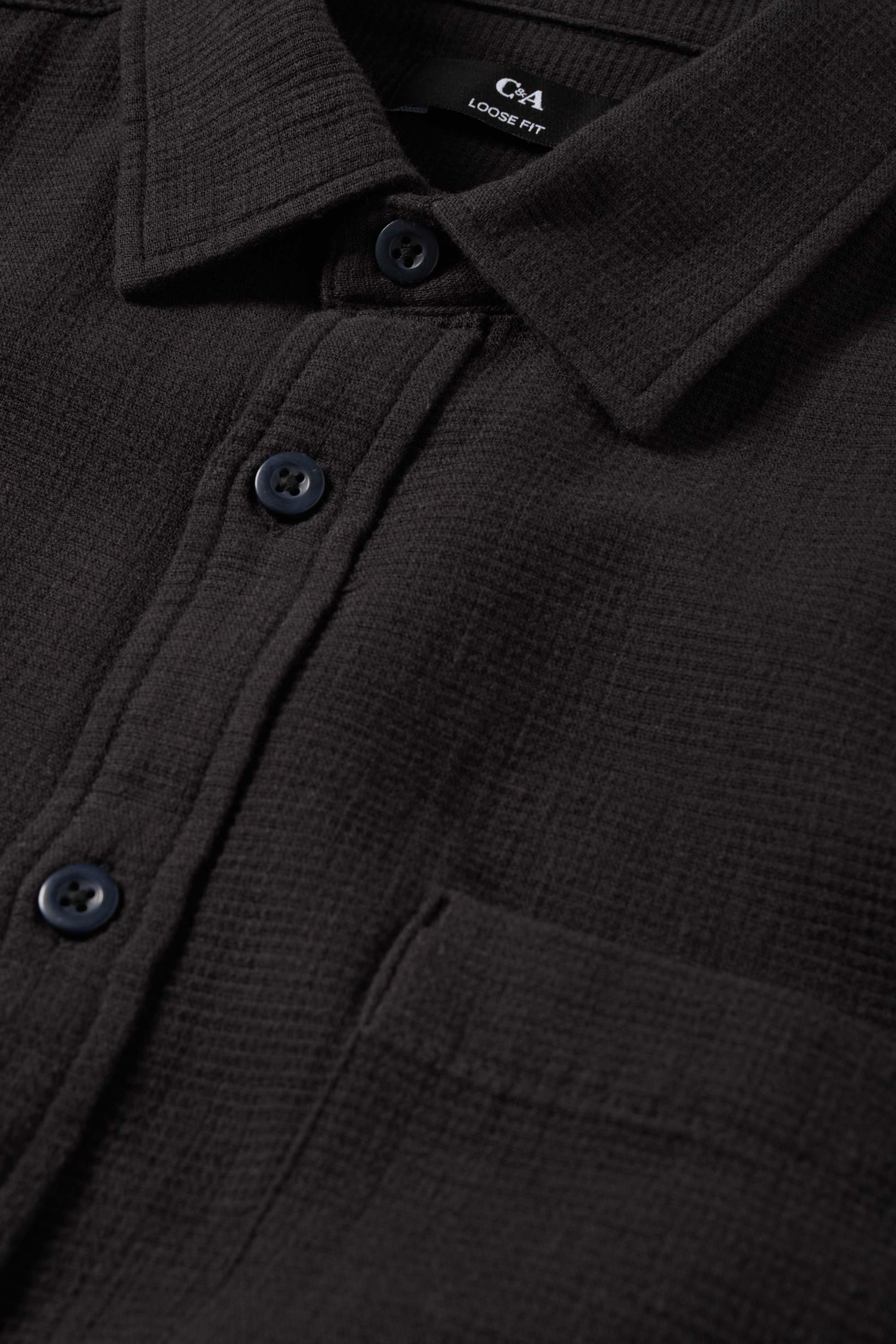 Shirt - loose fit - kent collar - textured black