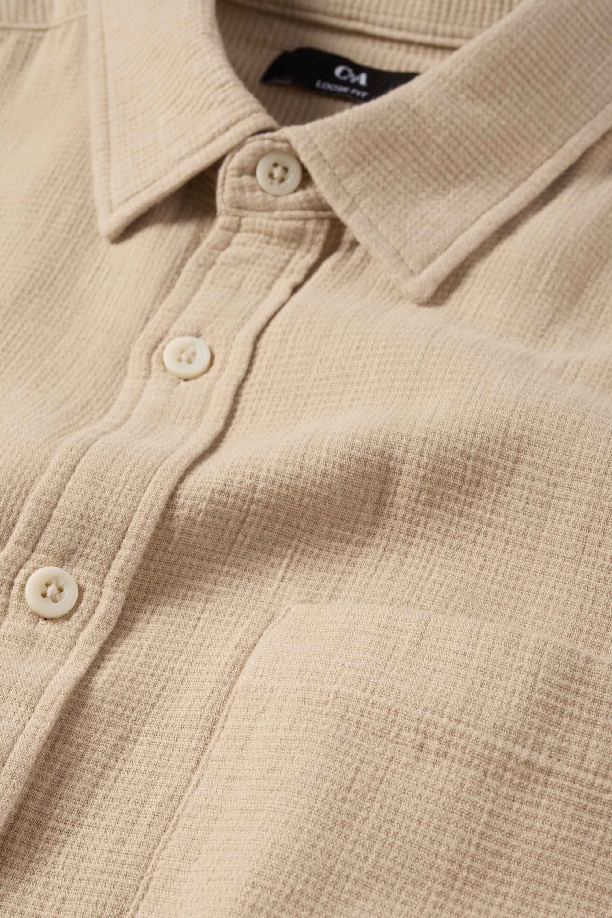 Shirt - loose fit - kent collar - textured beige