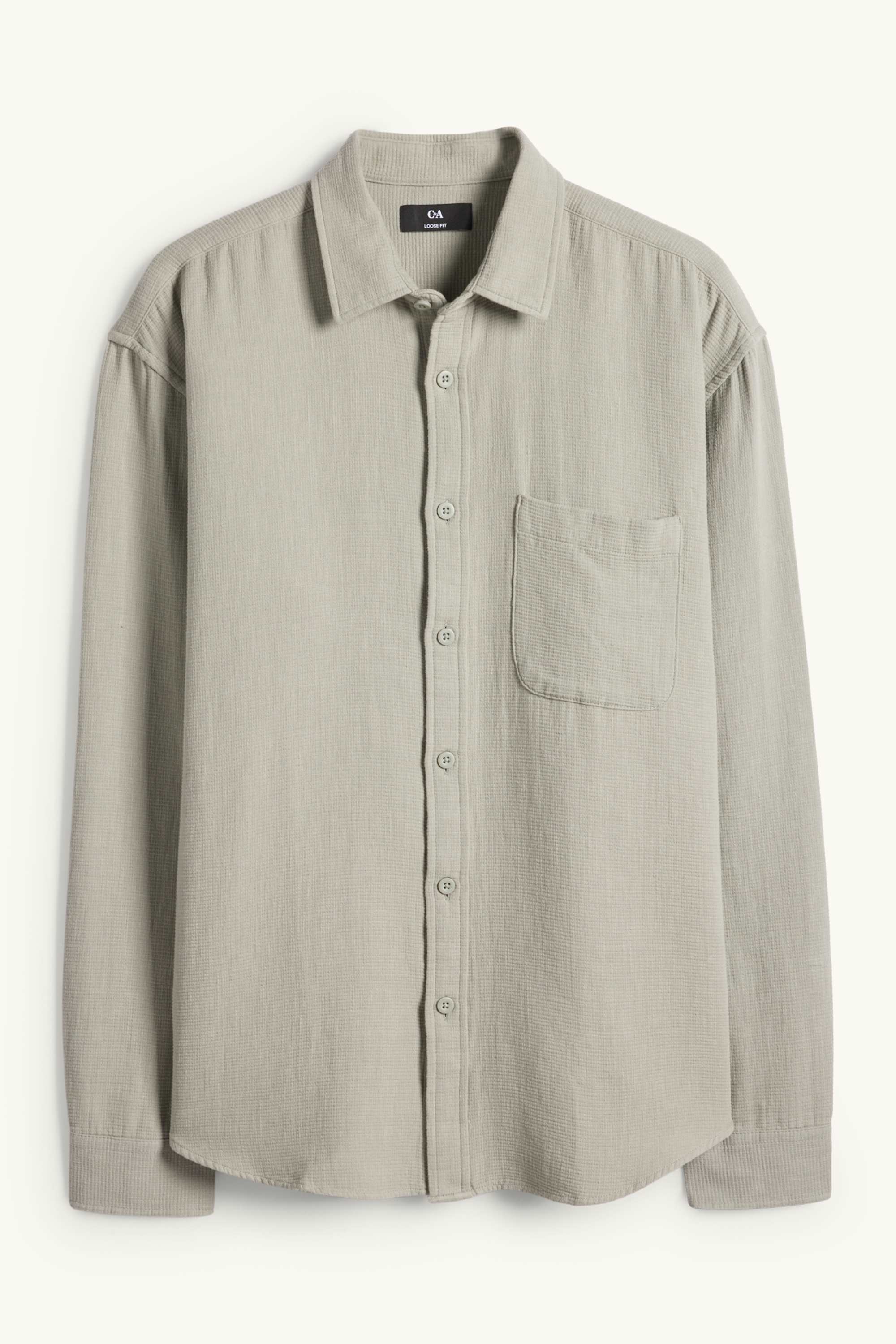 Shirt - loose fit - kent collar - textured light green
