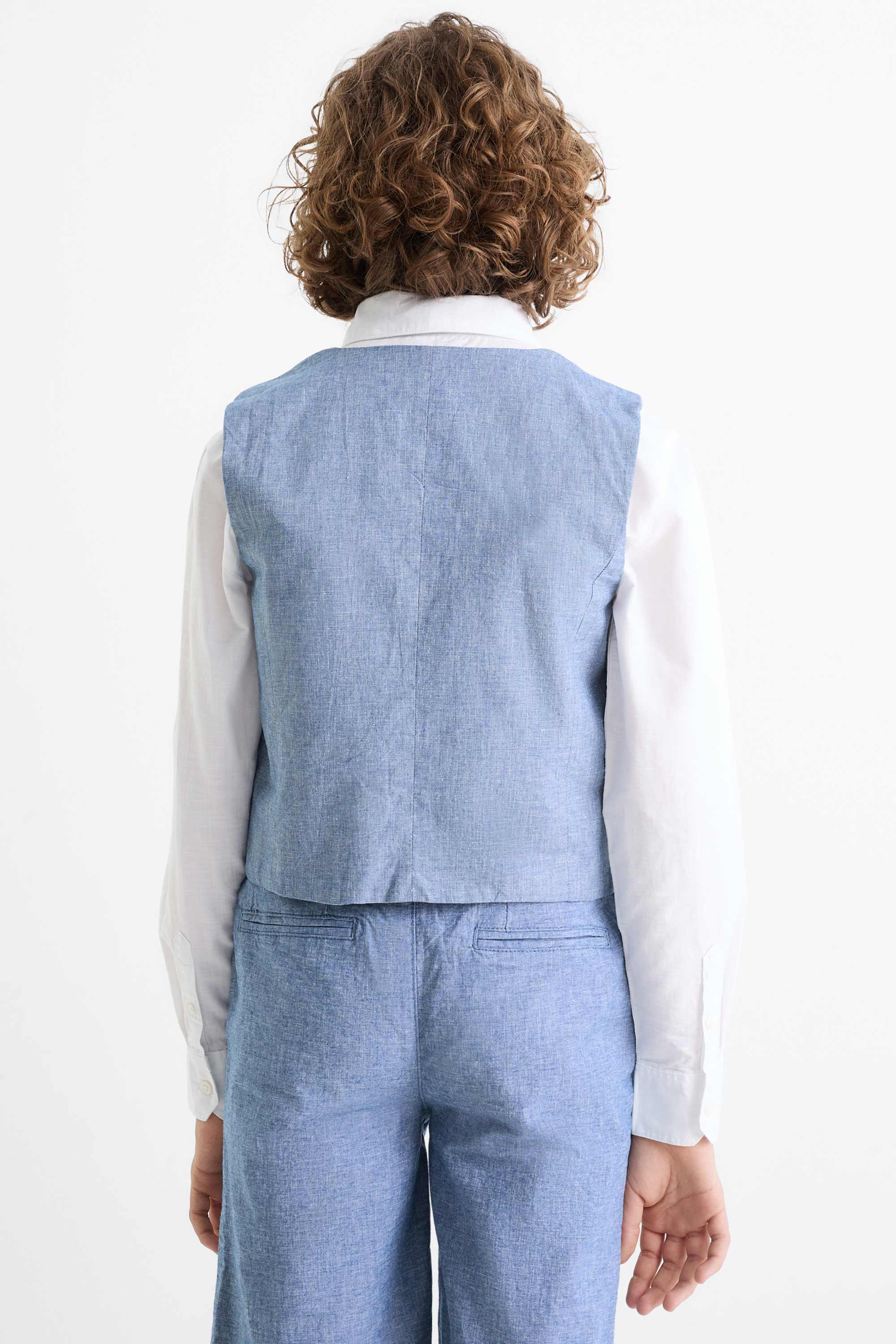 Set - shirt, waistcoat and bow tie - 3 piece - party blue / white