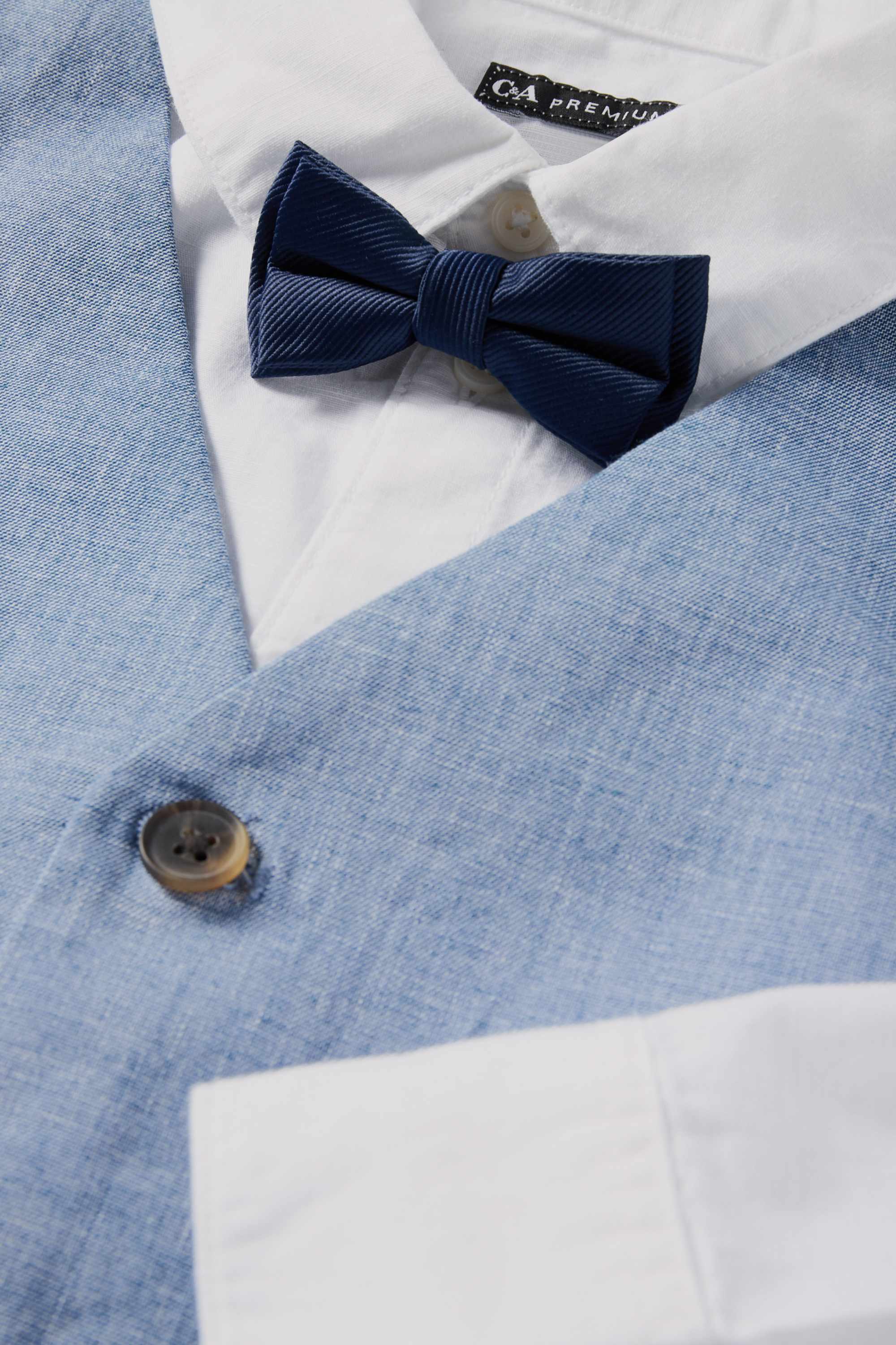 Set - shirt, waistcoat and bow tie - 3 piece - party blue / white